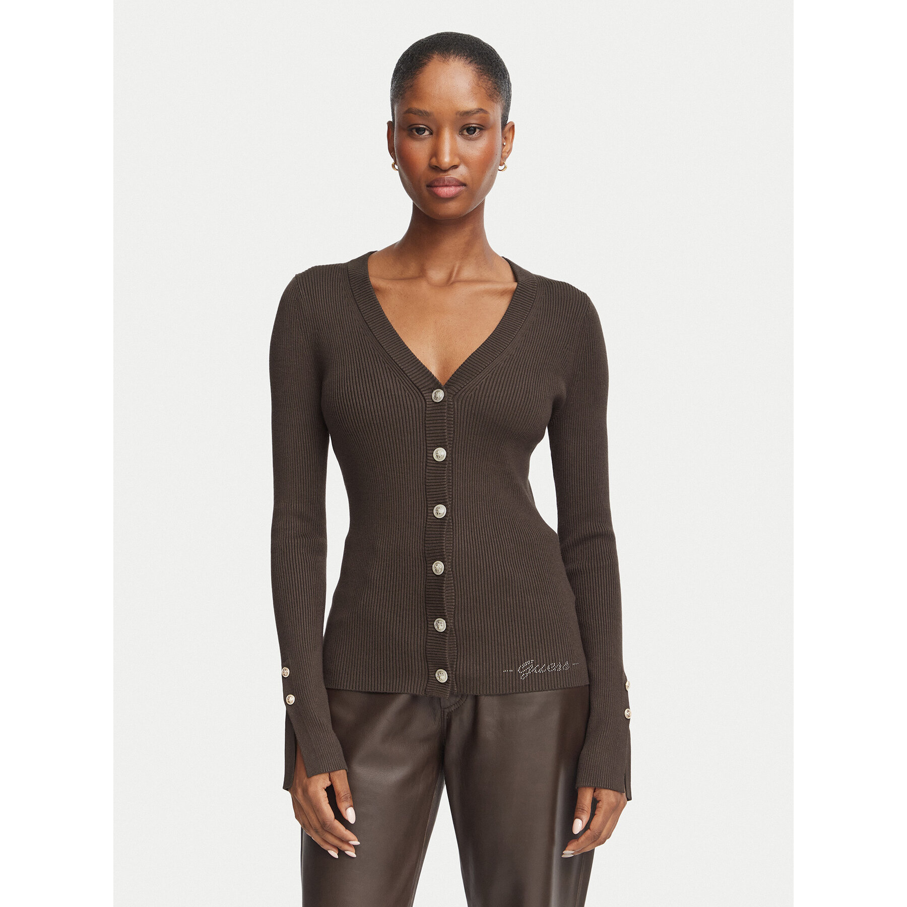 Guess Strickjacke W6YR11 Z0950 Dunkelbraun Slim Fit