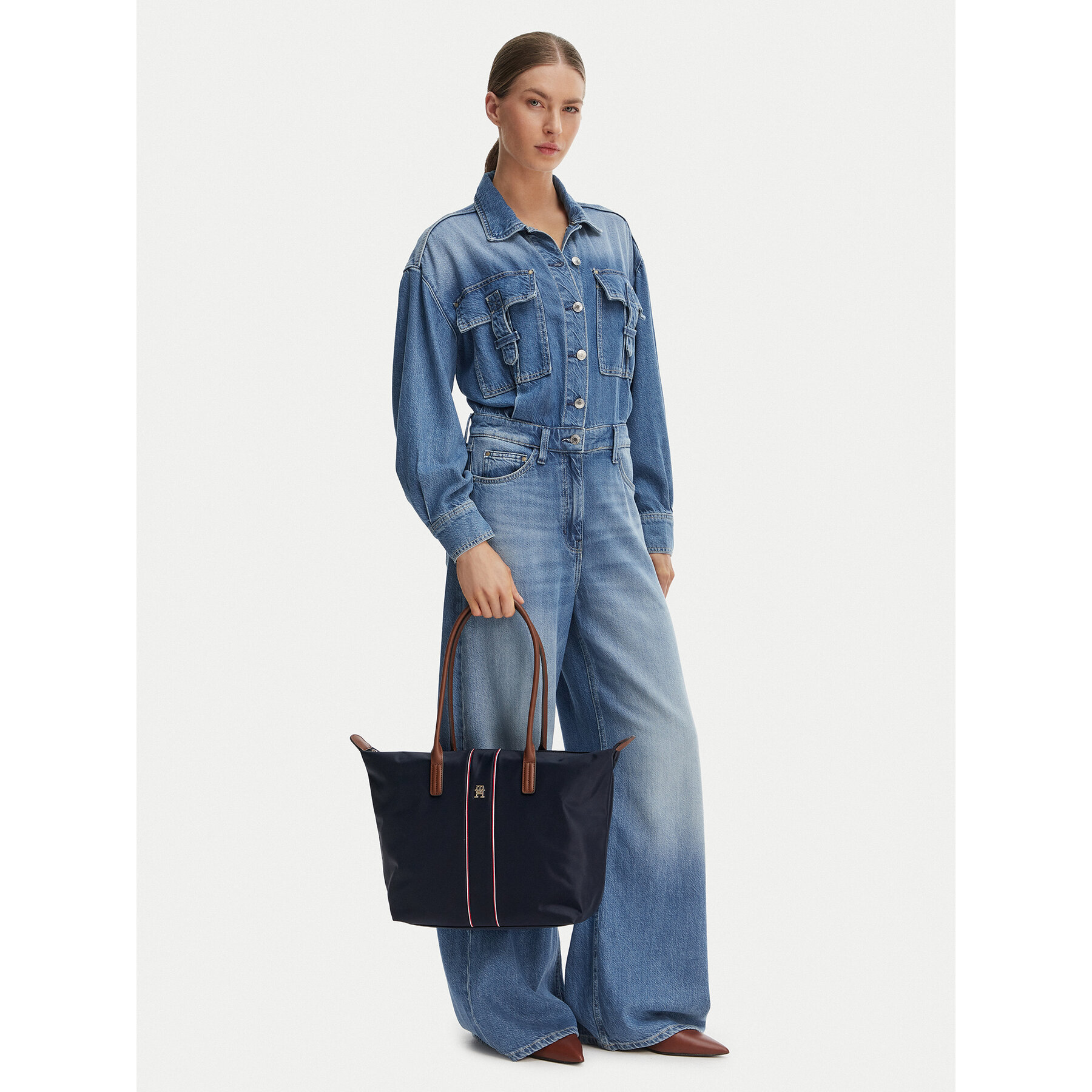 Дамска чанта Tommy Hilfiger Popette Tote Corp AW0AW17706 Тъмносин