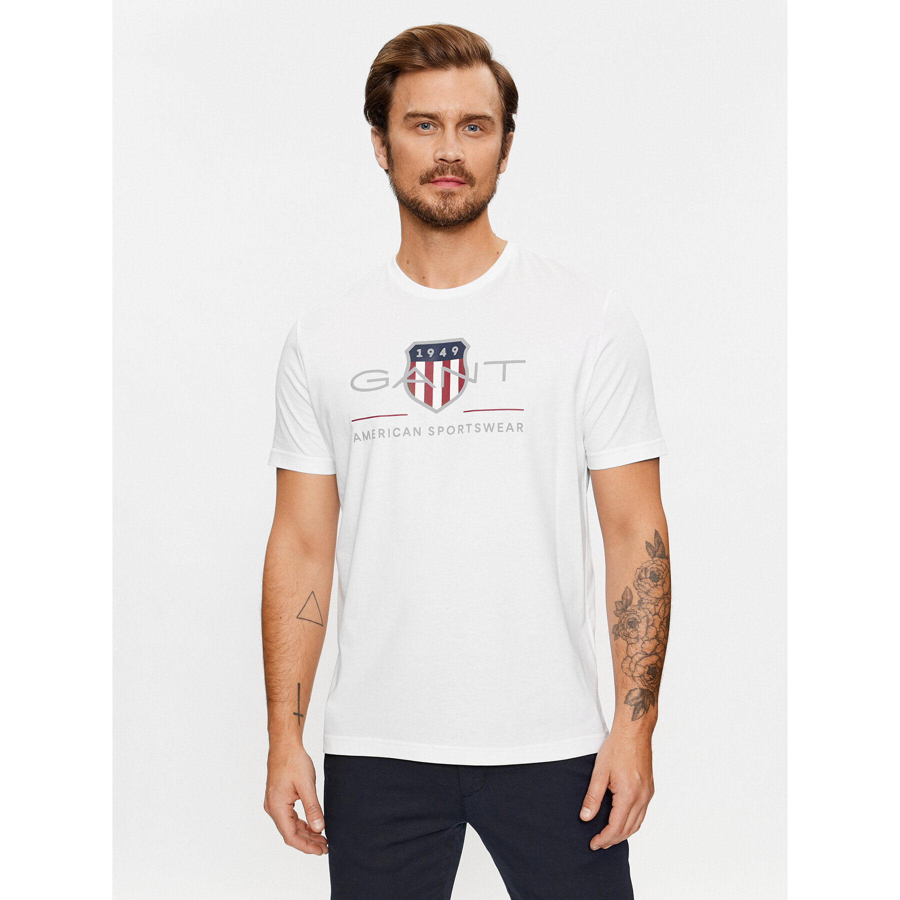 Gant Marškinėliai Reg Archive Shield Ss 2003199 Balta Regular Fit