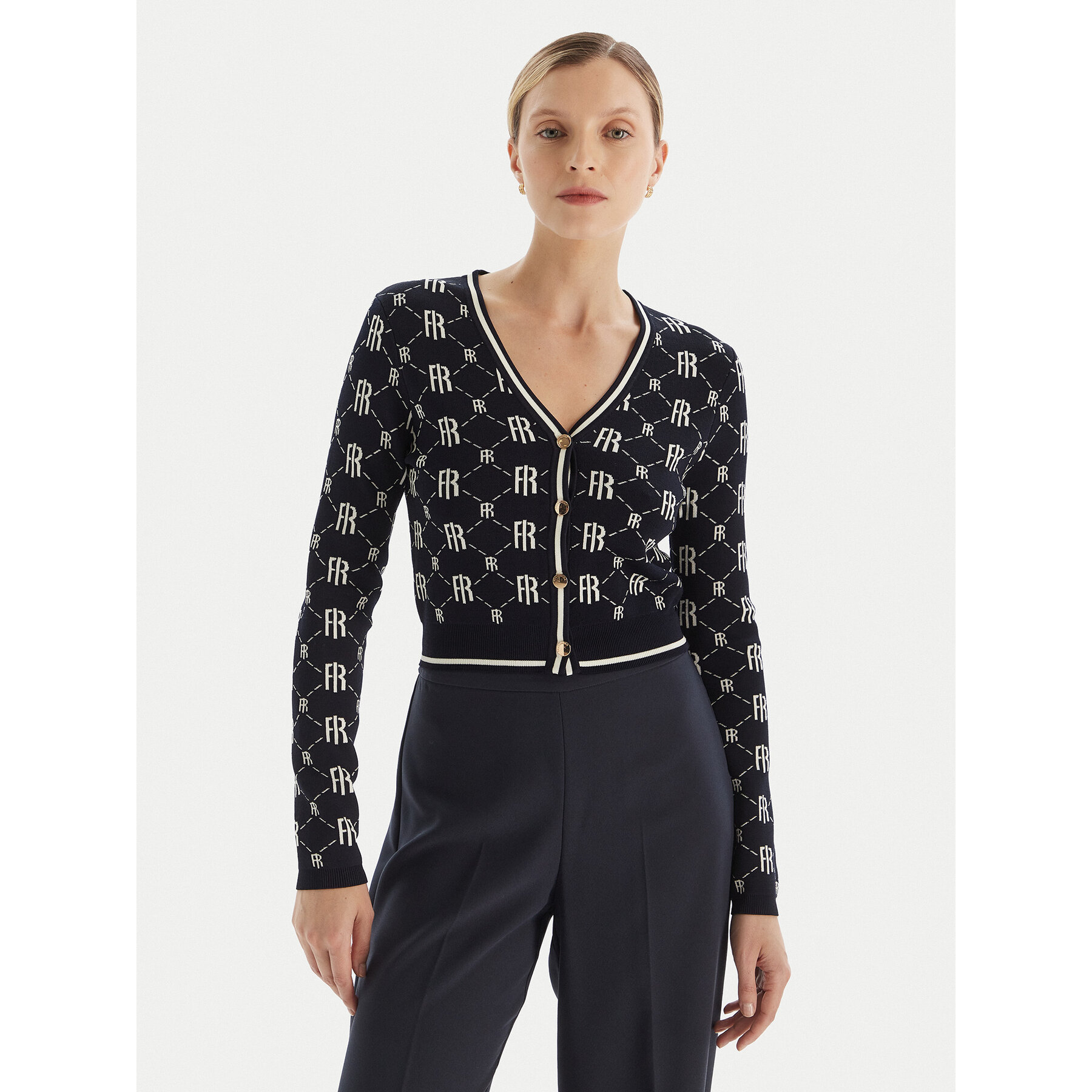 Fracomina Strickjacke FR25WT8036K414F8 Dunkelblau Regular Fit