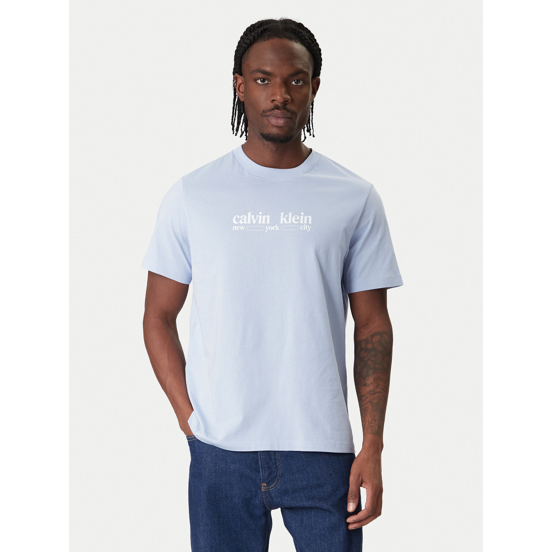 Calvin Klein Jeans T-Shirt NYC Graphic LV14RE831G Ανοιχτό μπλε Regular Fit