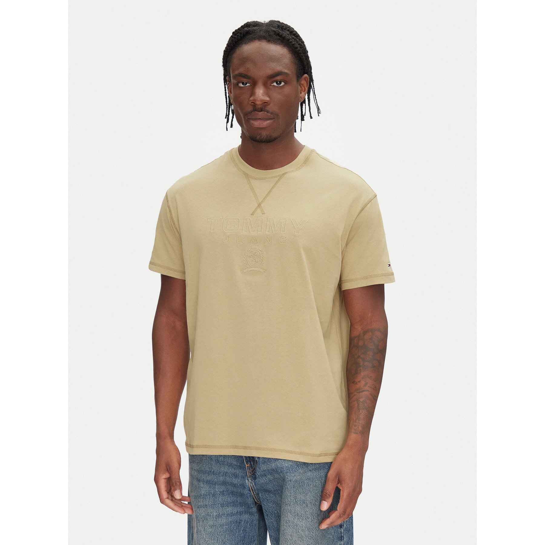 Tommy Jeans Marškinėliai Tonal Crest DM0DM20805 Smėlio Relaxed Fit