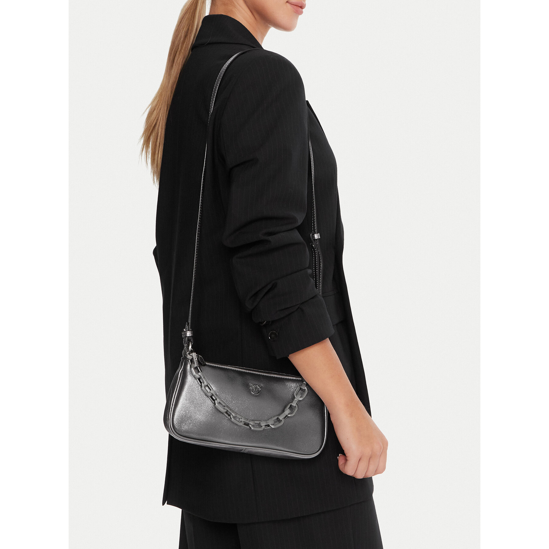 Torbica PINKO Half Moon Baguette Mini AI 25-26 PLTT 105069 A2O9 Srebrna