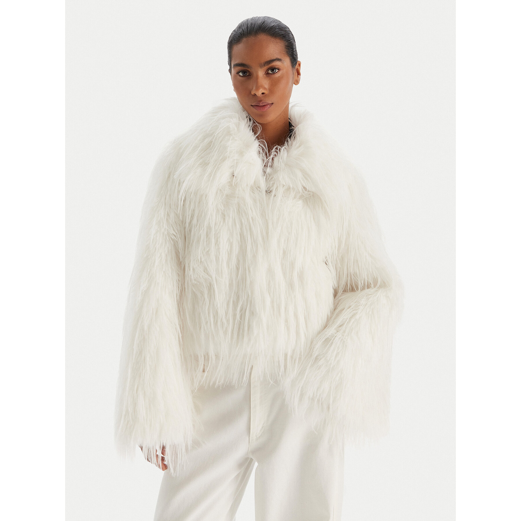 PINKO Pelzmantel 106045 A2ZO Z14 Weiß Regular Fit