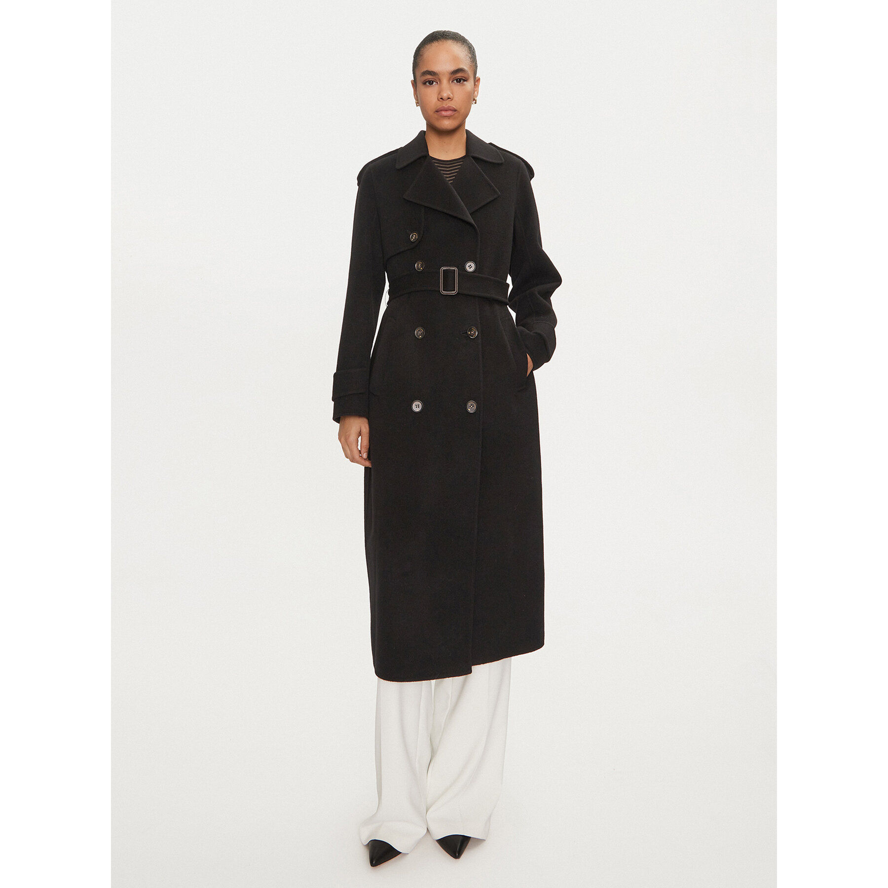 Elisabetta Franchi Wollmantel CP-57D-46E2 Schwarz Regular Fit