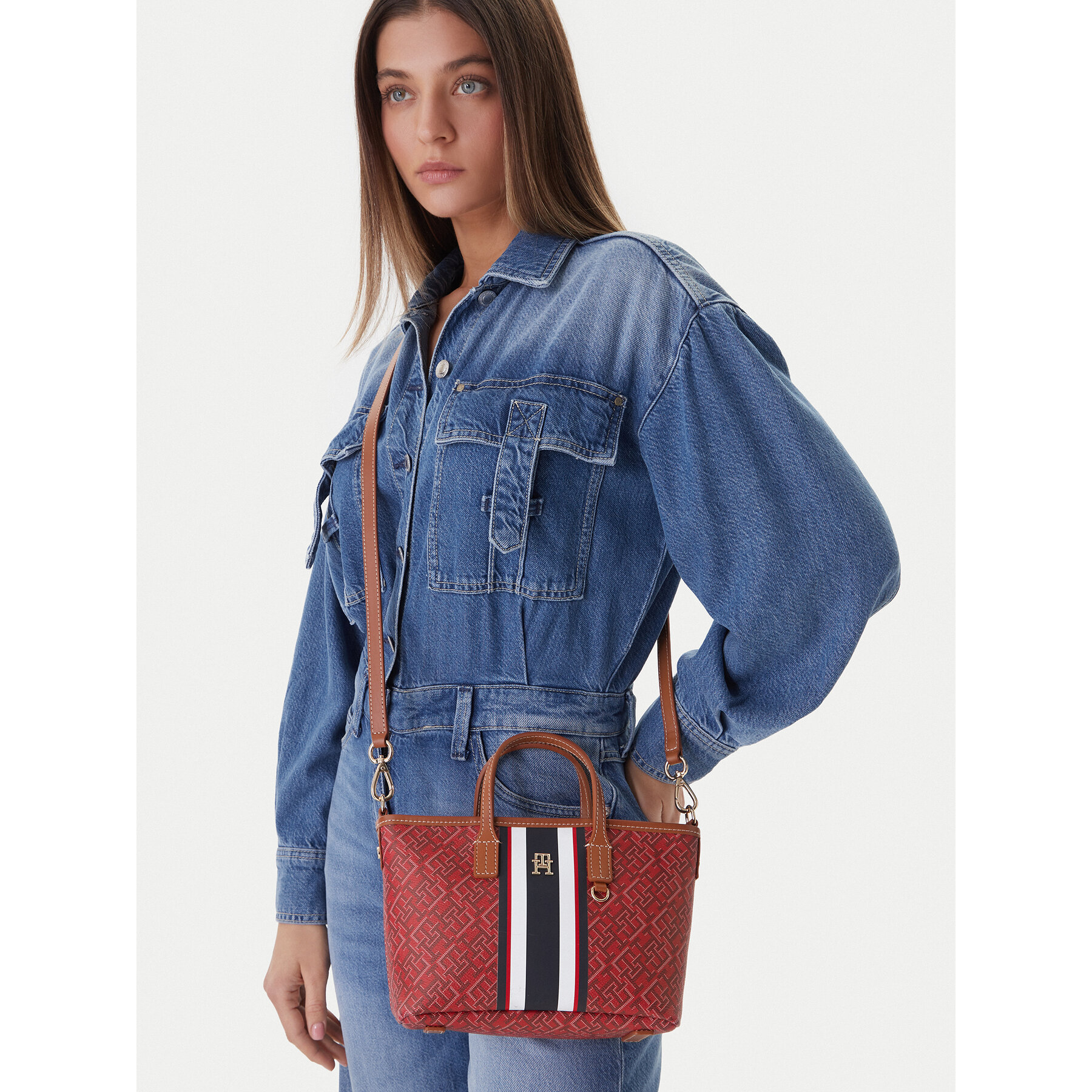 Ročna torba Tommy Hilfiger Th Monoplay Mini Tote Stripe Le AW0AW18389 Rdeča