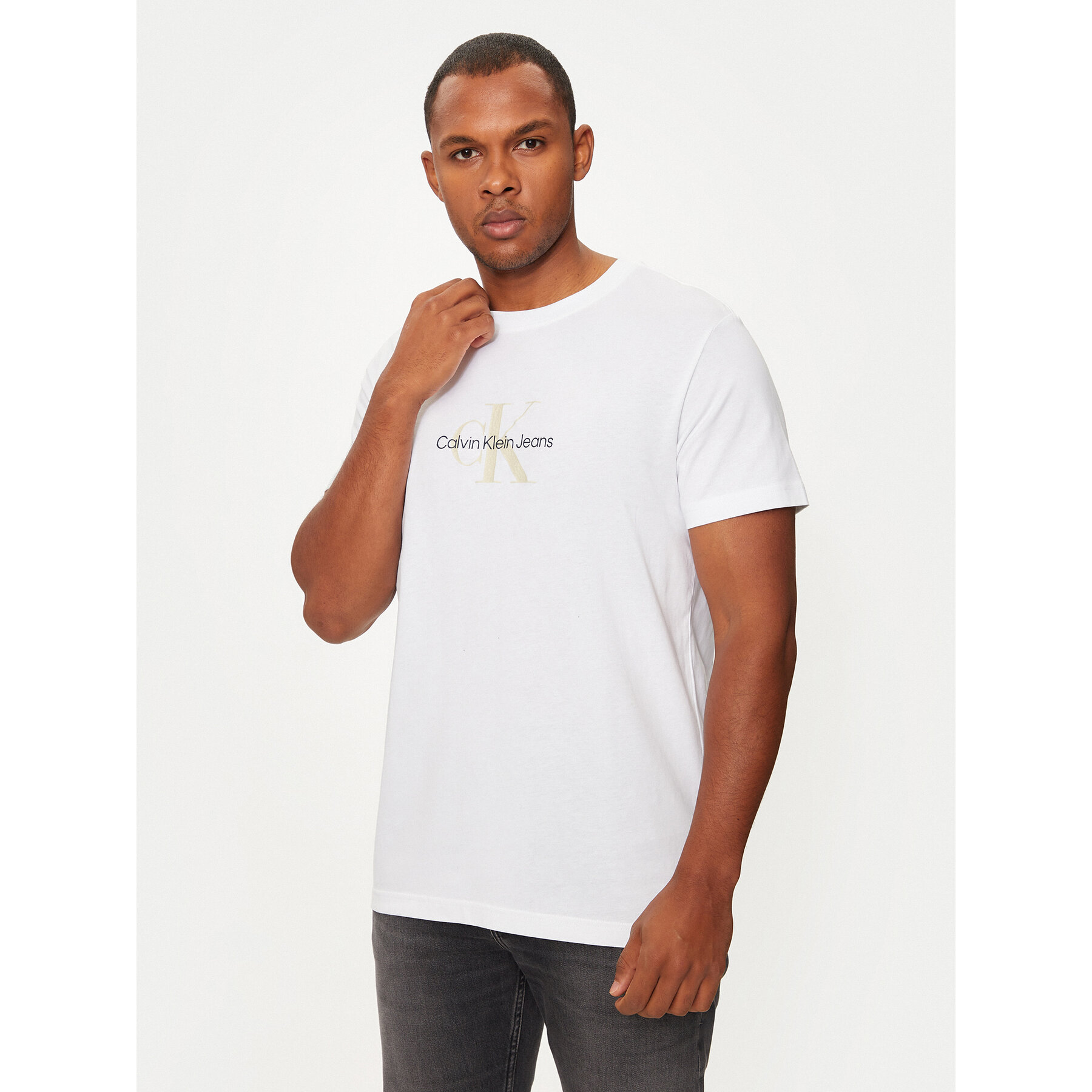 Calvin Klein Jeans T-Shirt Distressed Monologo J30J326863 Λευκό Regular Fit