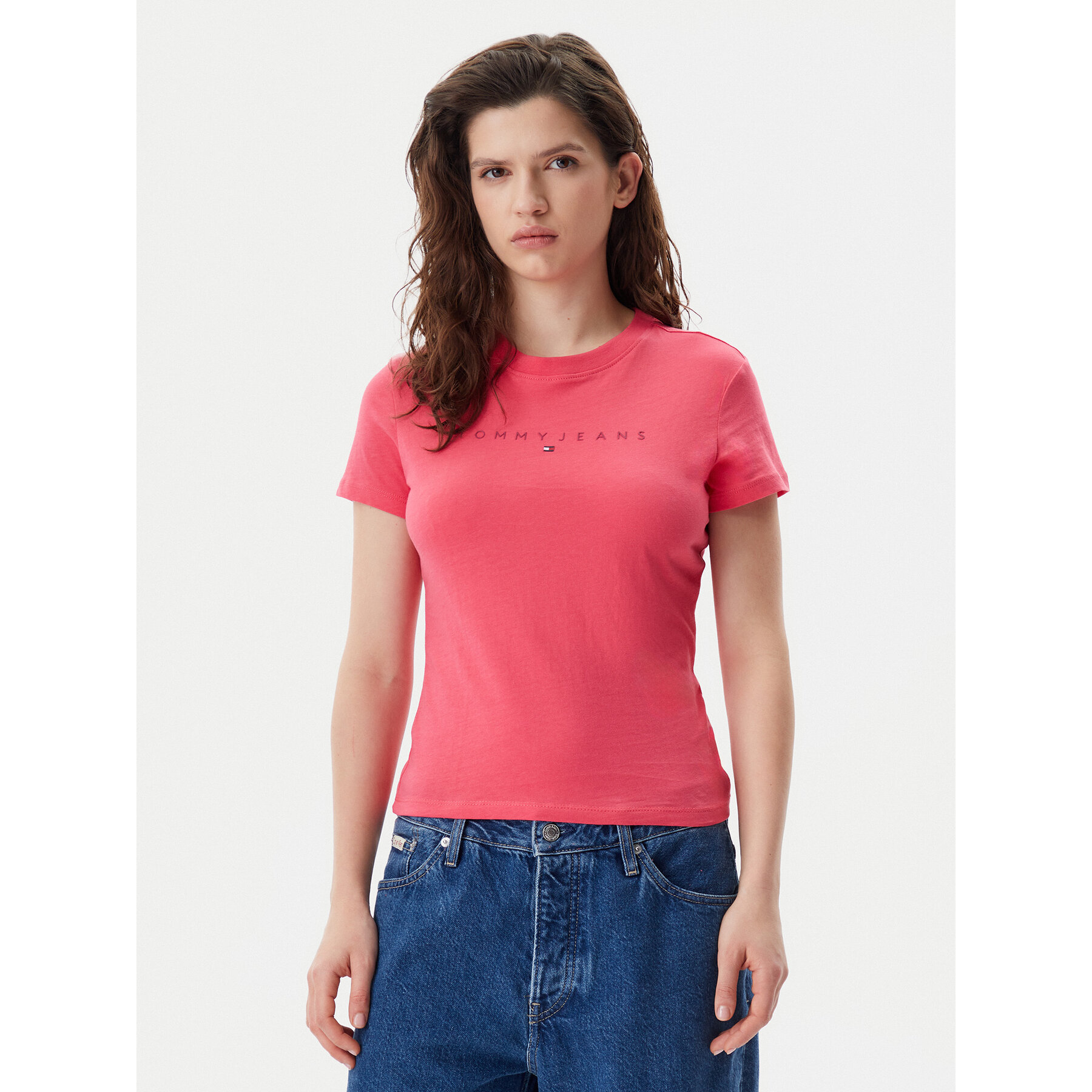 Tommy Jeans Póló Tonal Linear DW0DW20315 Rózsaszín Slim Fit