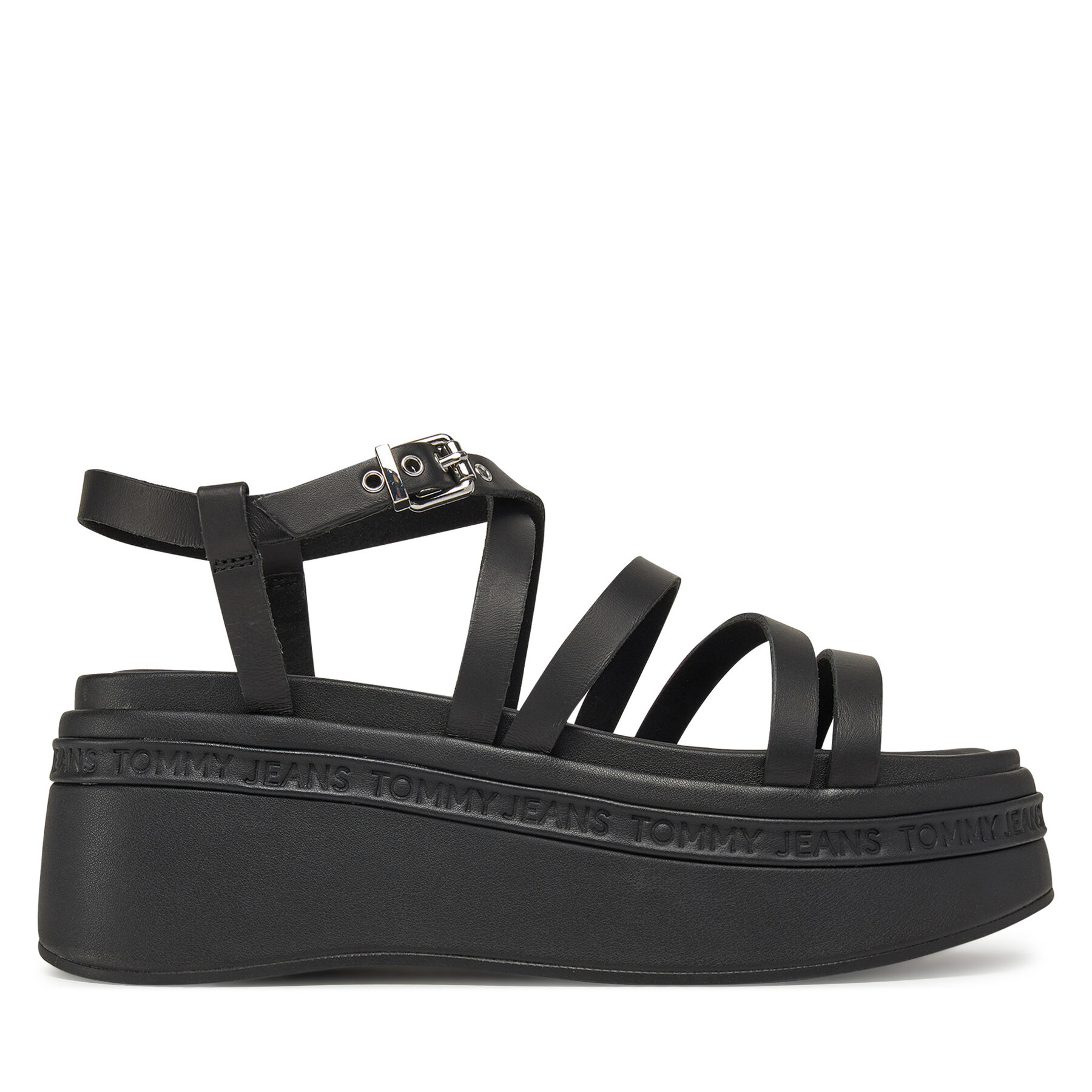Sandale Tommy Jeans Tjw Wedgy Strappy Sandal EN0EN02756 Negru