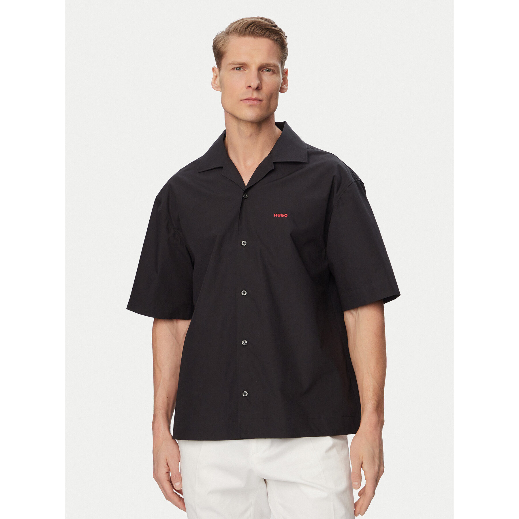 HUGO Hemd Espino 50560580 Schwarz Oversize