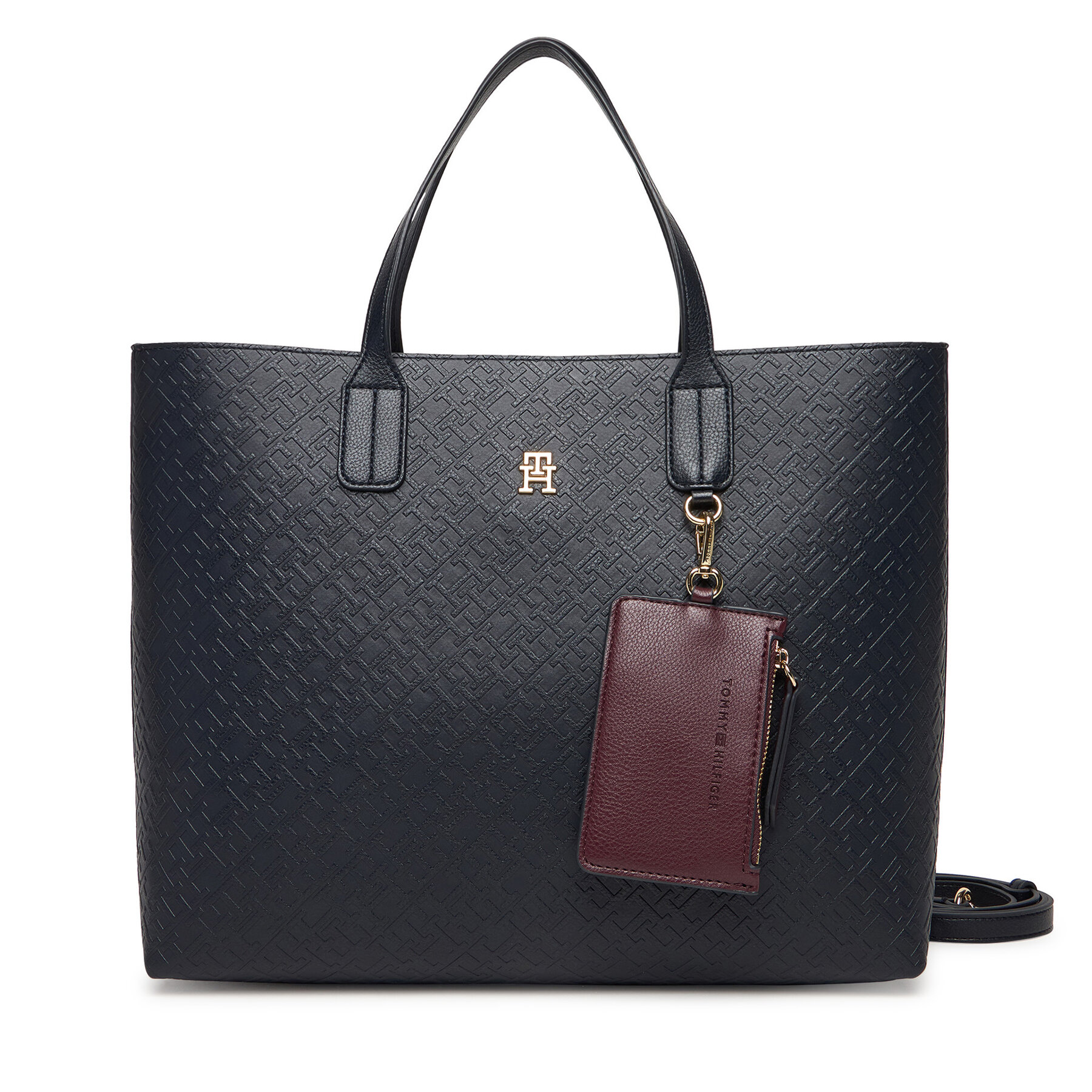 Дамска чанта Tommy Hilfiger Th Icon Satchel Mono AW0AW18123 Тъмносин