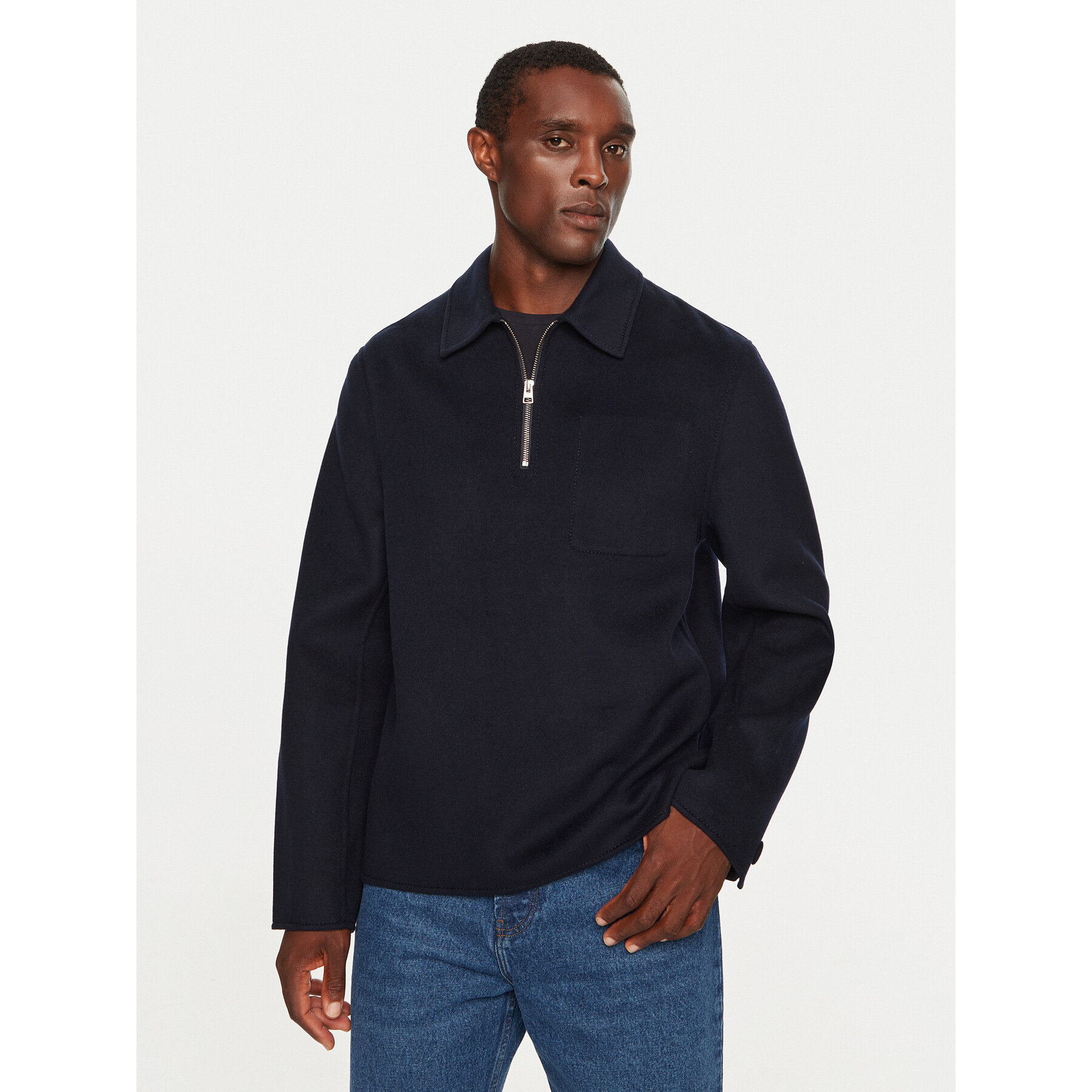AMI Paris Wollmantel HJK057.WV0022 Dunkelblau Regular Fit