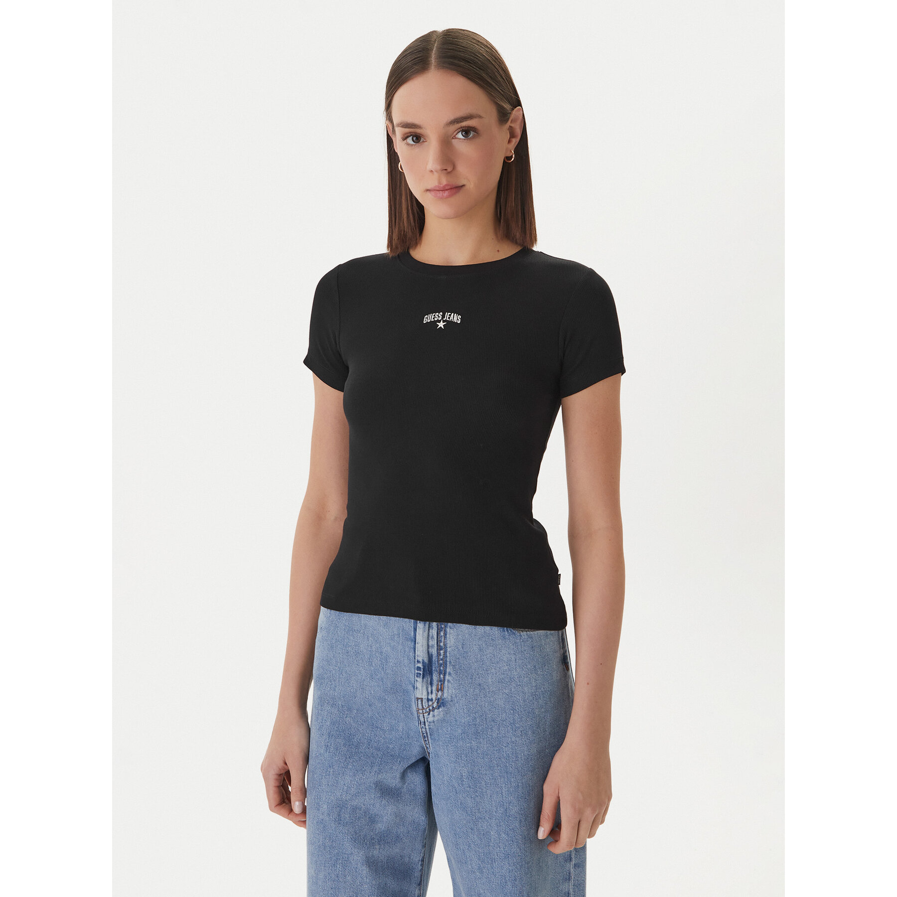 Guess Jeans T-shirt W6GPZ3 KA0H1 Crna Slim Fit