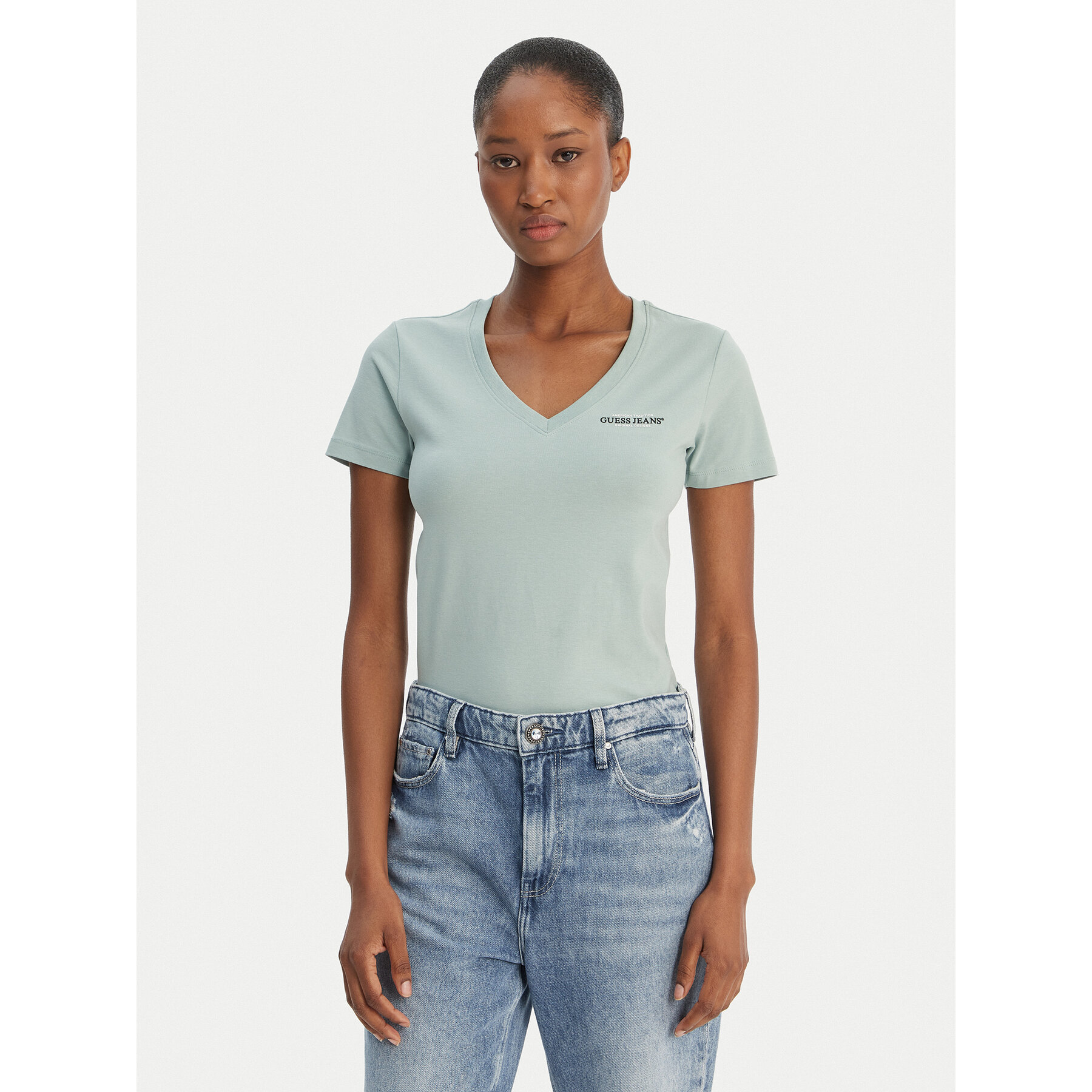 Guess Jeans T-Shirt W4YI23 J1314 Πράσινο Regular Fit