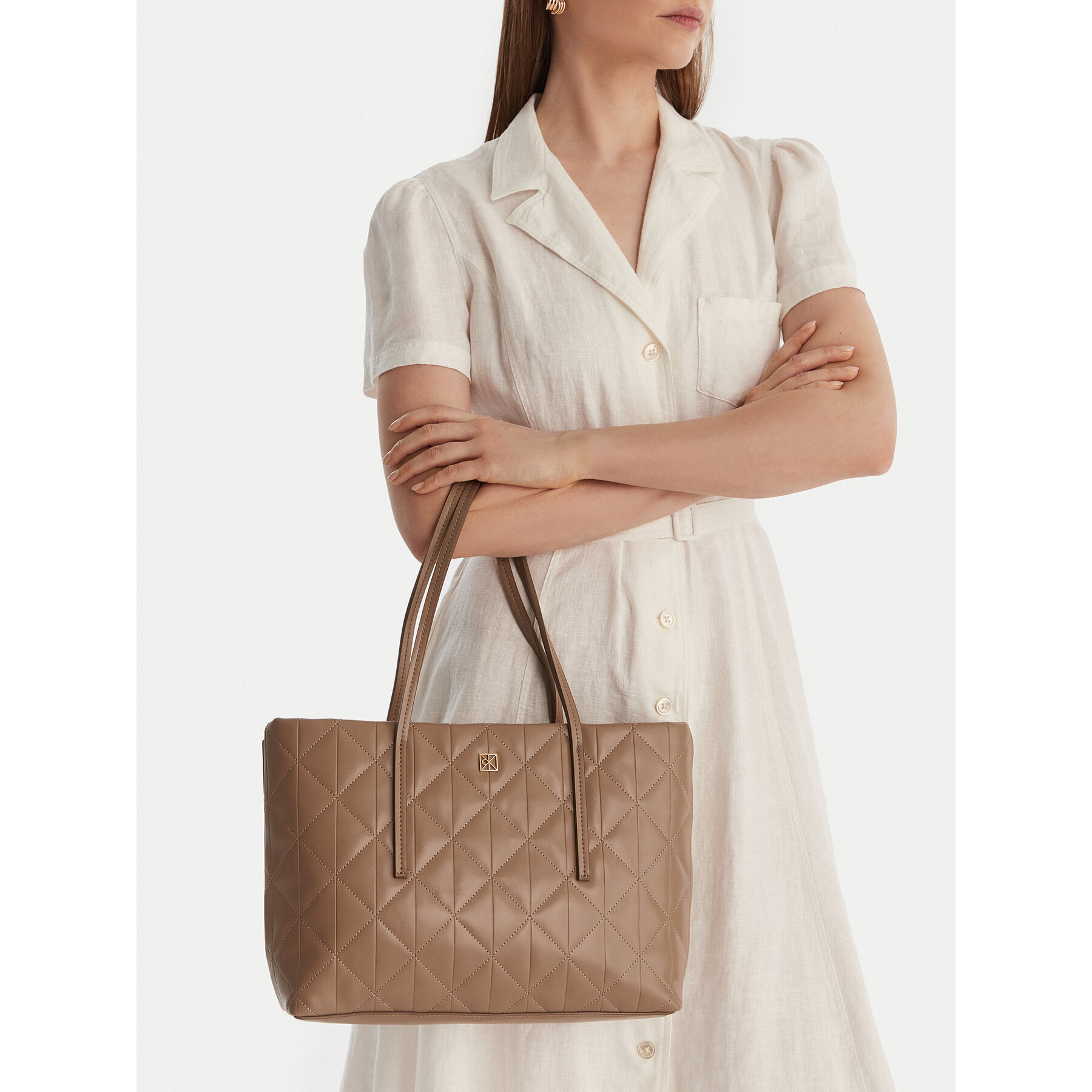 Τσάντα Calvin Klein Quilted Small Tote LV04F3325G Μπεζ