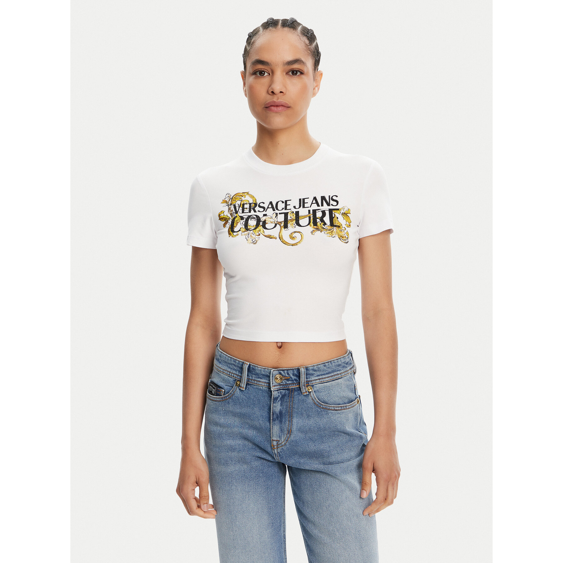 Versace Jeans Couture Póló 78HAHC05 Fehér Slim Fit