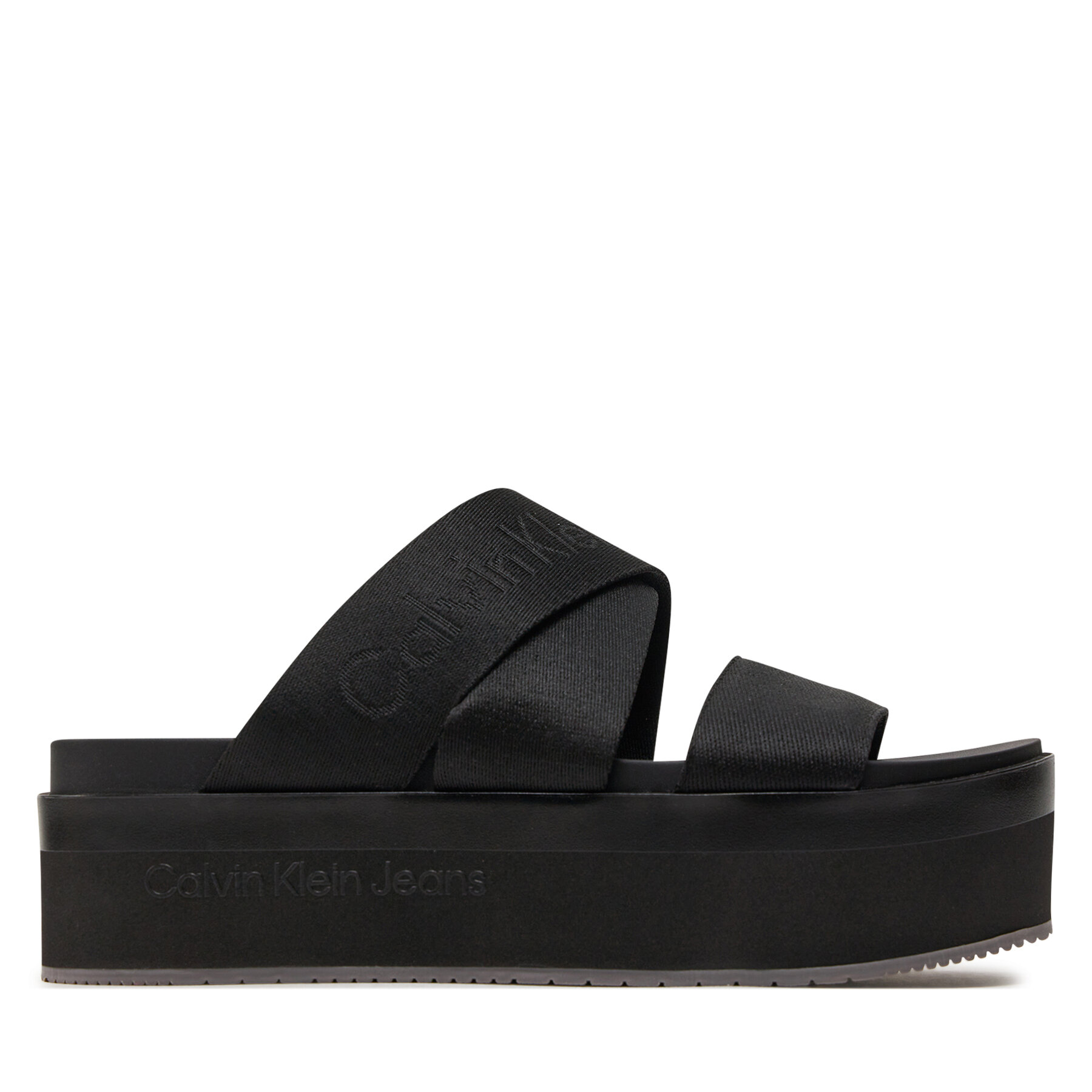 Παντόφλες Calvin Klein Jeans Flatform Sandal Webbing In Mr YW0YW01361 Μαύρο
