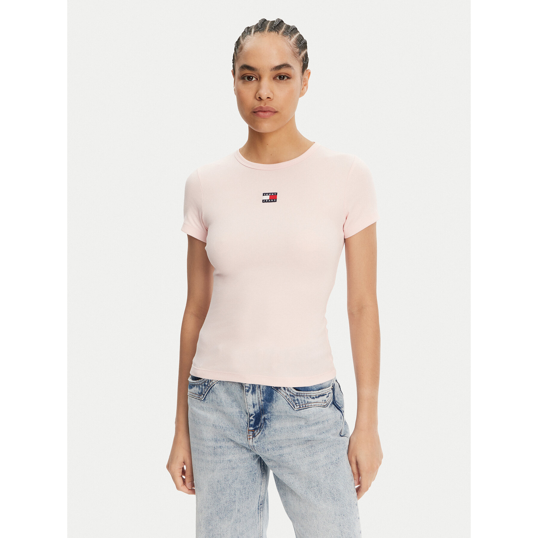 Tommy Jeans Póló Badge DW0DW17881 Rózsaszín Slim Fit