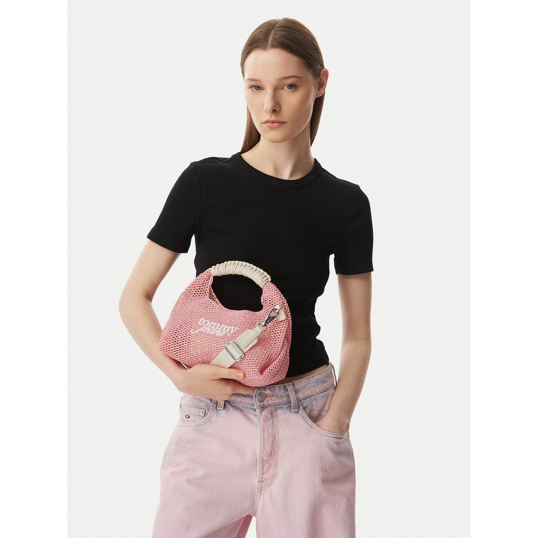Geantă Tommy Jeans Tjw Summer Crochet Crossover AW0AW18779 Roz deschis