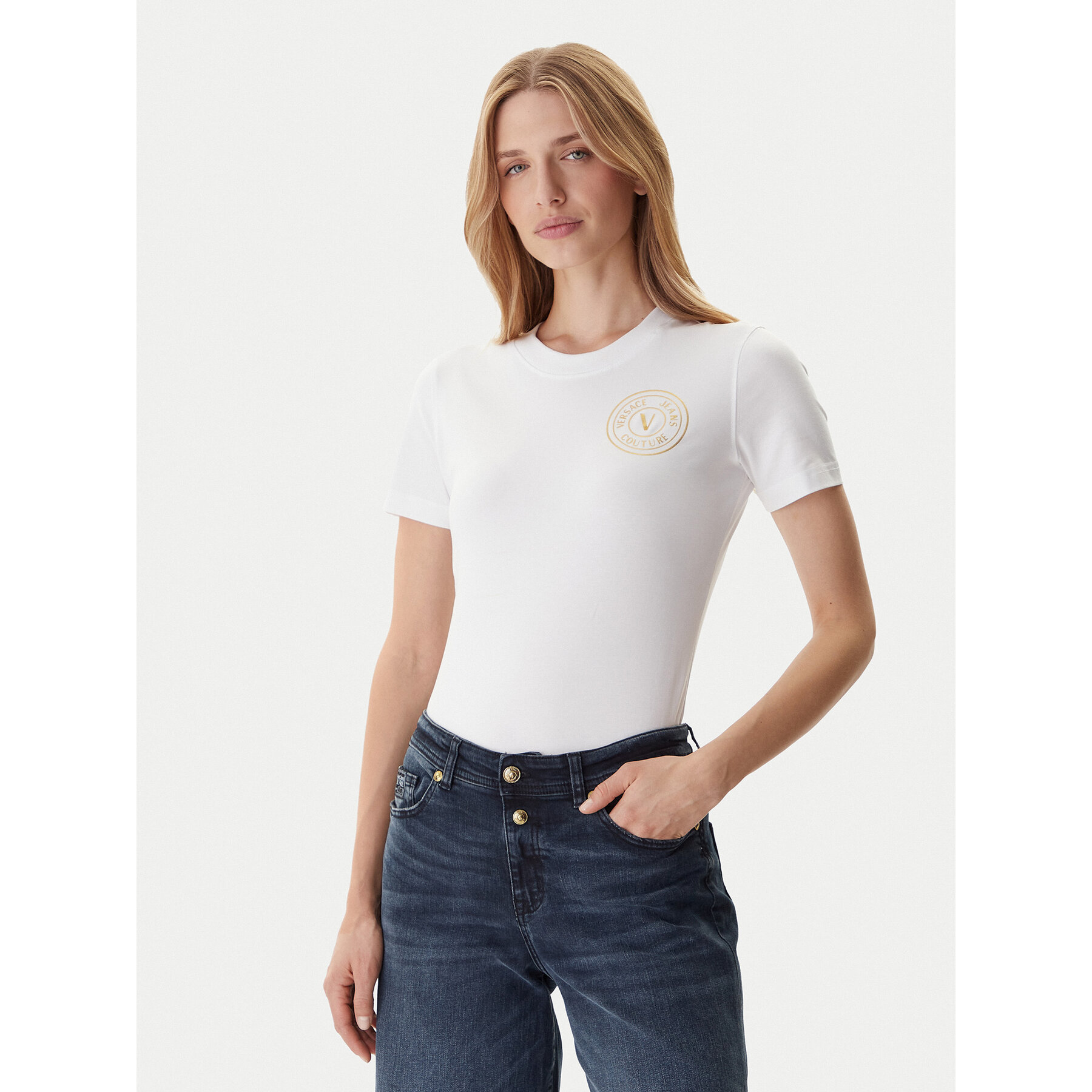Versace Jeans Couture T-Shirt 79HAHT01 CJ03T Weiß Regular Fit
