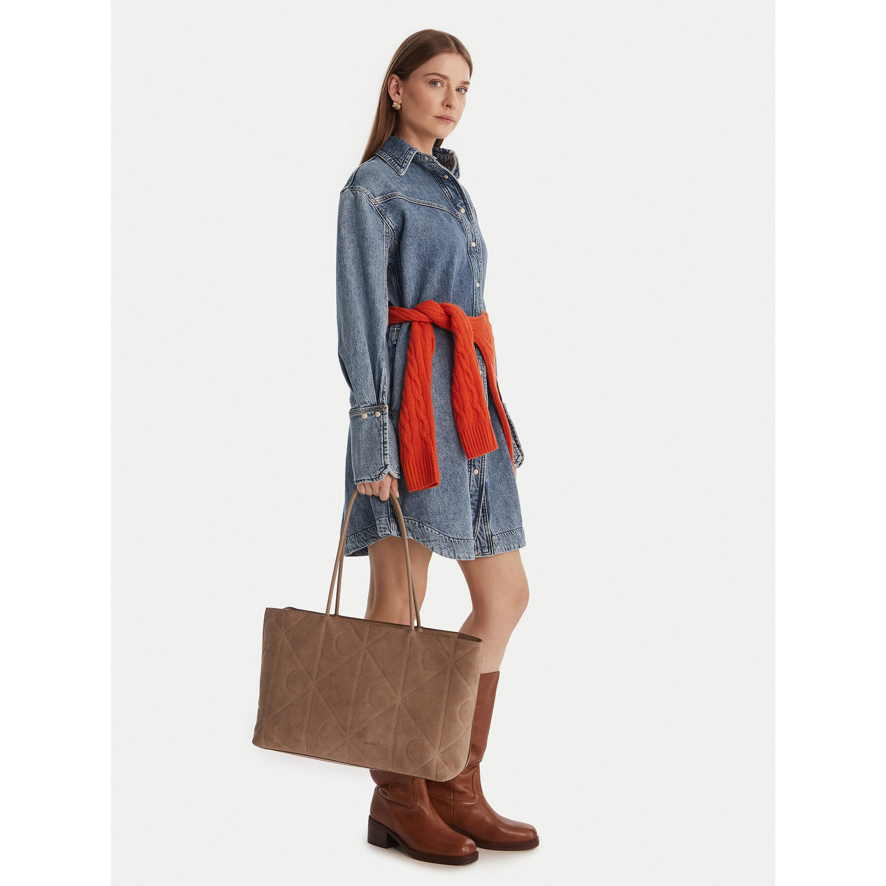 Ročna torba Calvin Klein Emblem Aop Embossed Suede Tote LV04F3334G Bež