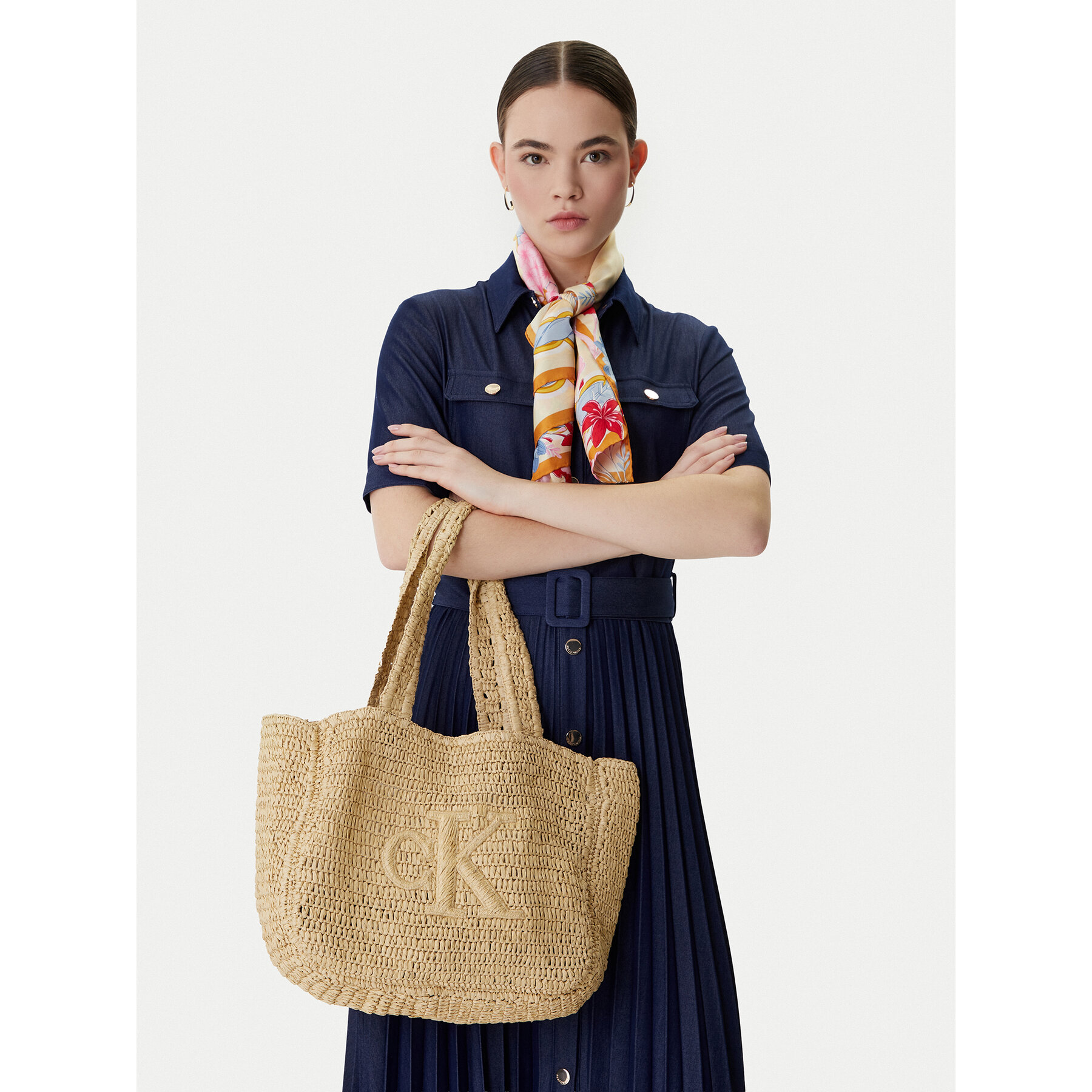 Táska Calvin Klein Bold Ck Raffia Medium Tote LV04F3447G Bézs