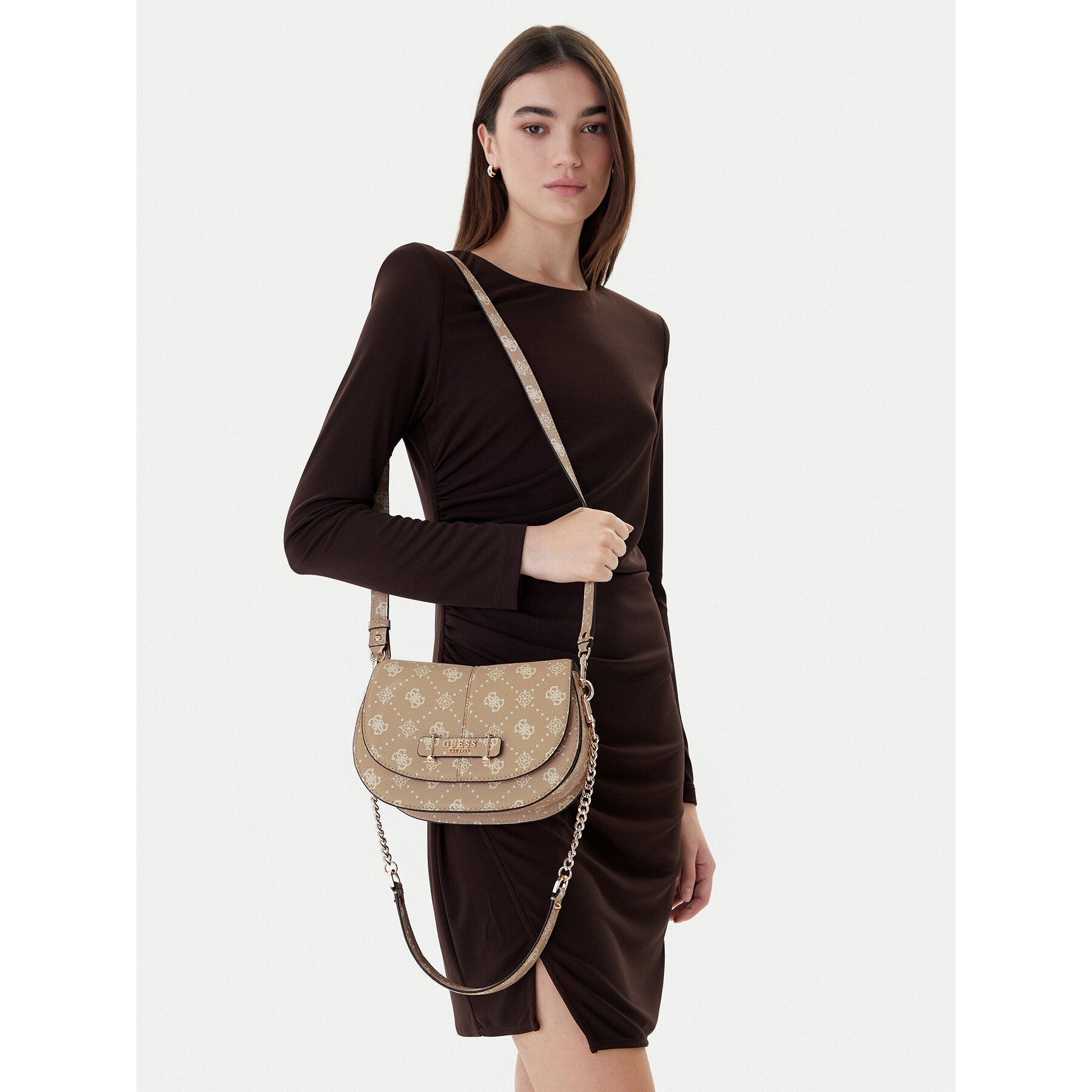 Geantă Guess Carrie Logo HWGP98 98200 Bej