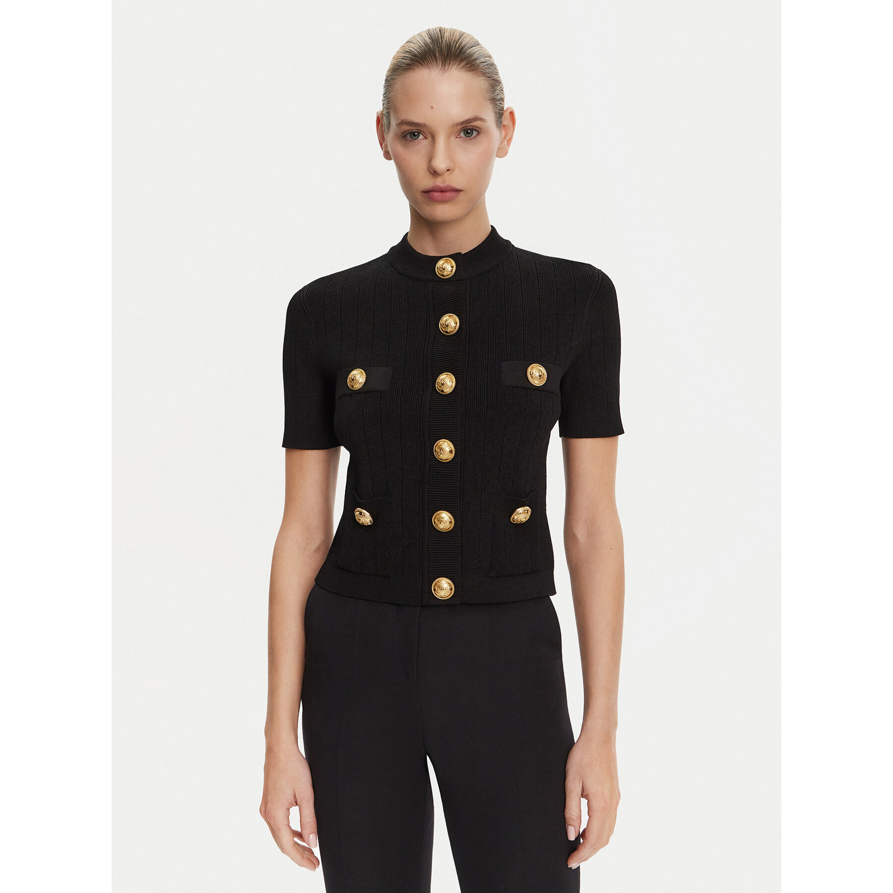 Balmain Strickjacke DF1KL023KB07 Schwarz Regular Fit