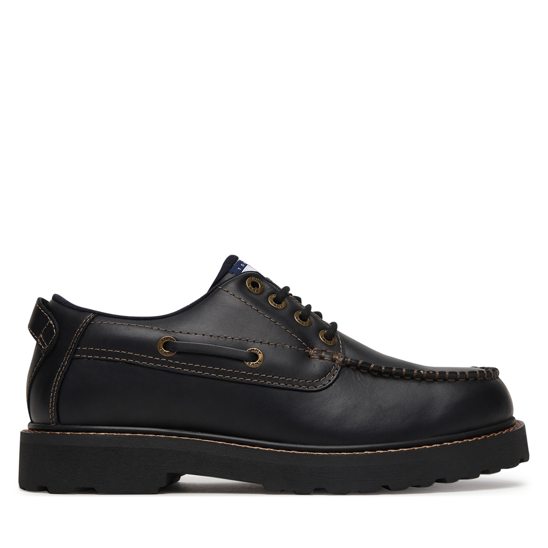 Pantofi Tommy Jeans Archive 01 Boat Shoe Leather EM0EM01651 Negru