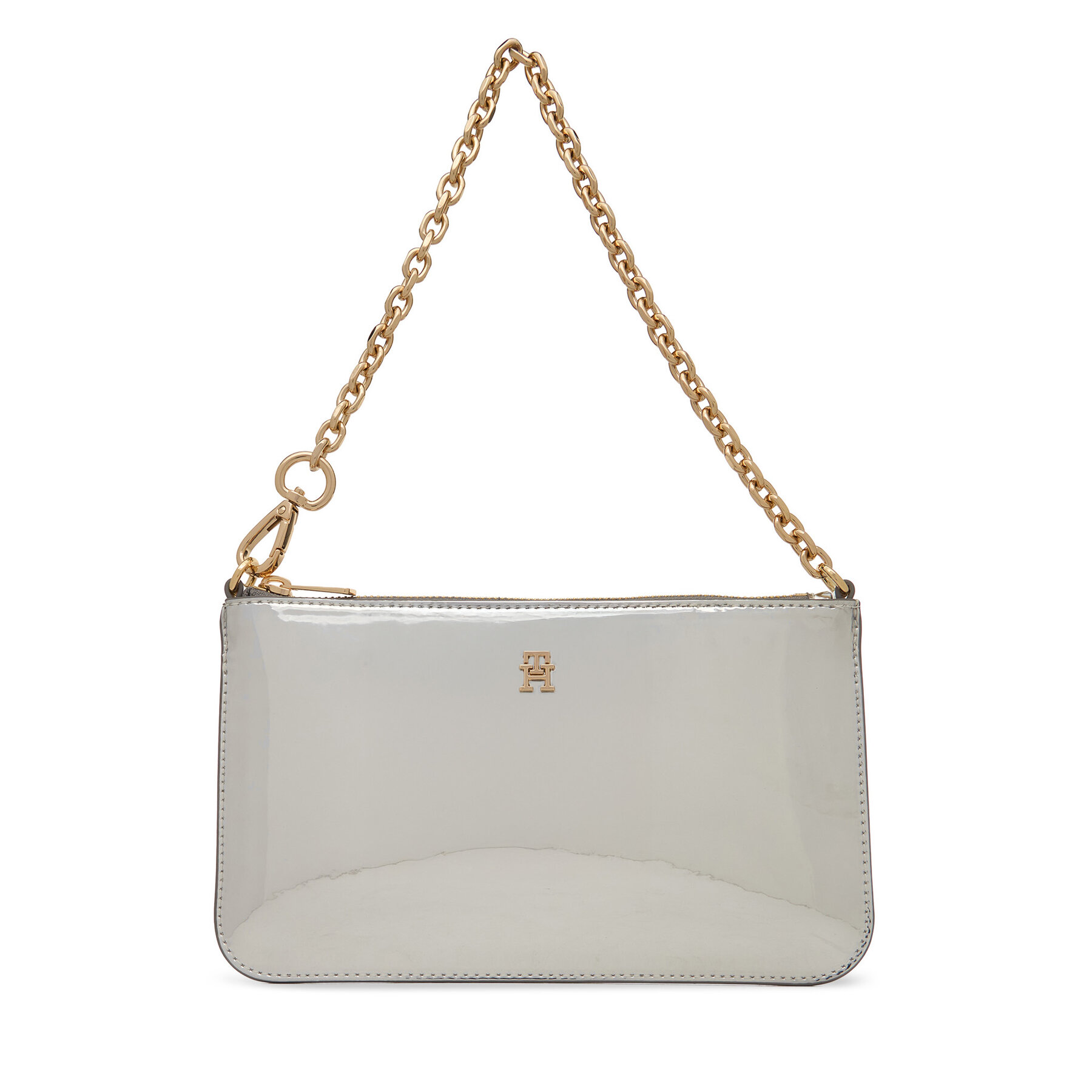 Geantă Tommy Hilfiger Th Icon Chain Shoulder Pouch Met AW0AW18219 Argintiu