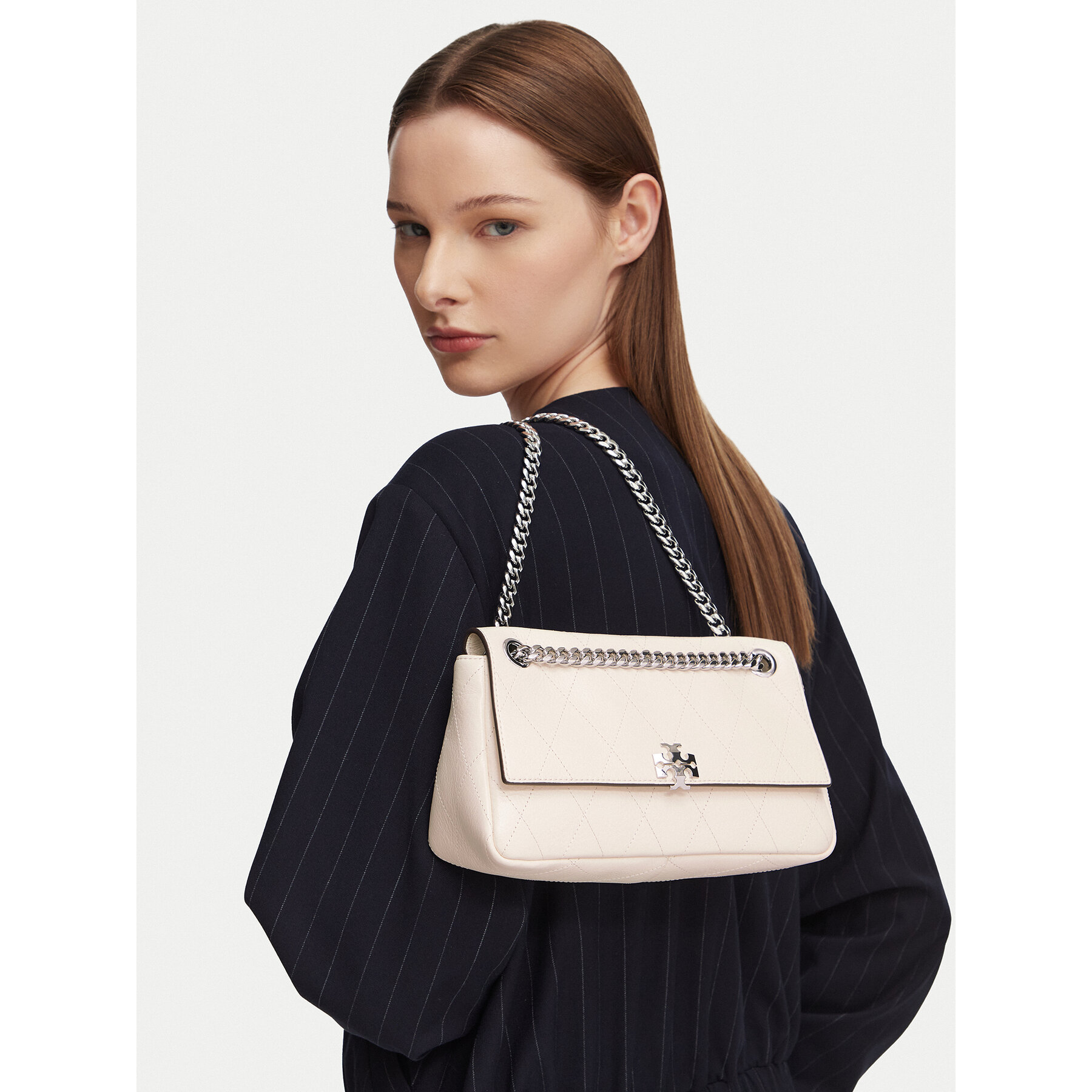 Geantă Tory Burch Charlie Quilted 185829 Crem