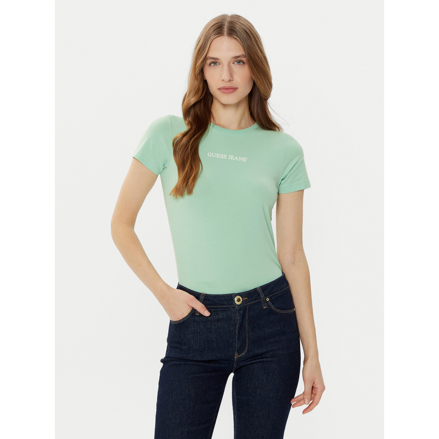 Guess Jeans Marškinėliai W4YI01 J1314 Žalia Regular Fit