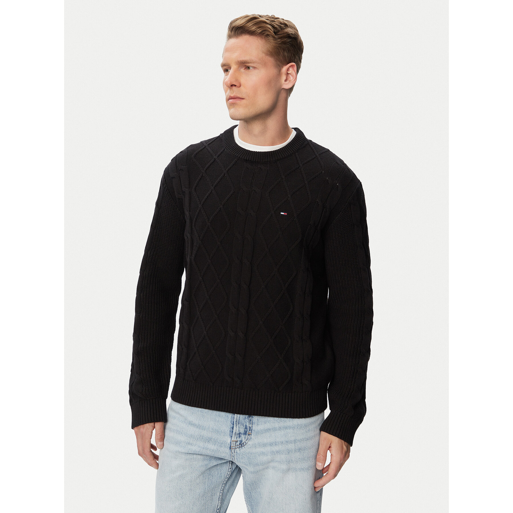 Tommy Jeans Pullover Flag DM0DM23405 Schwarz Regular Fit