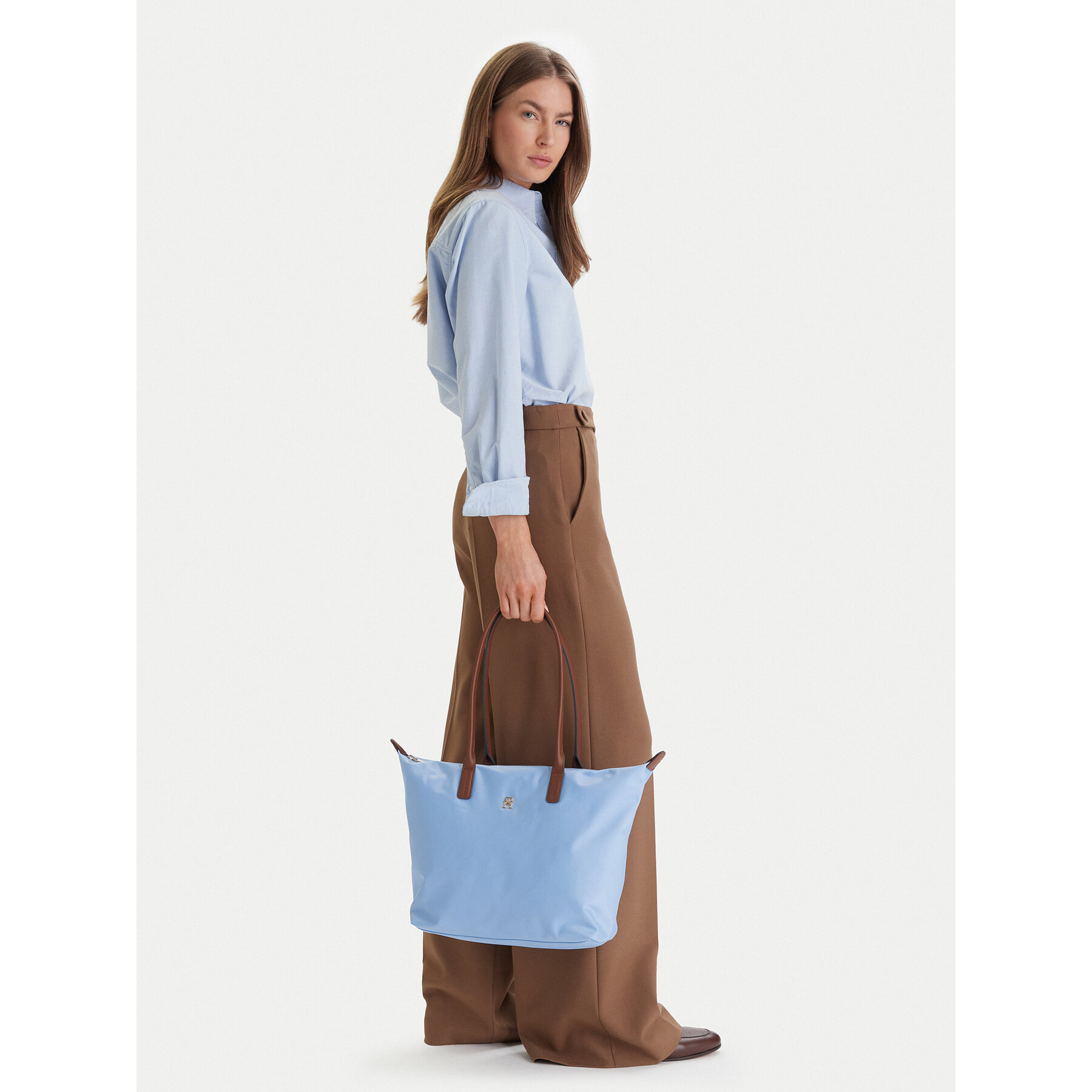 Geantă Tommy Hilfiger Popette Tote AW0AW17711 Albastru celest