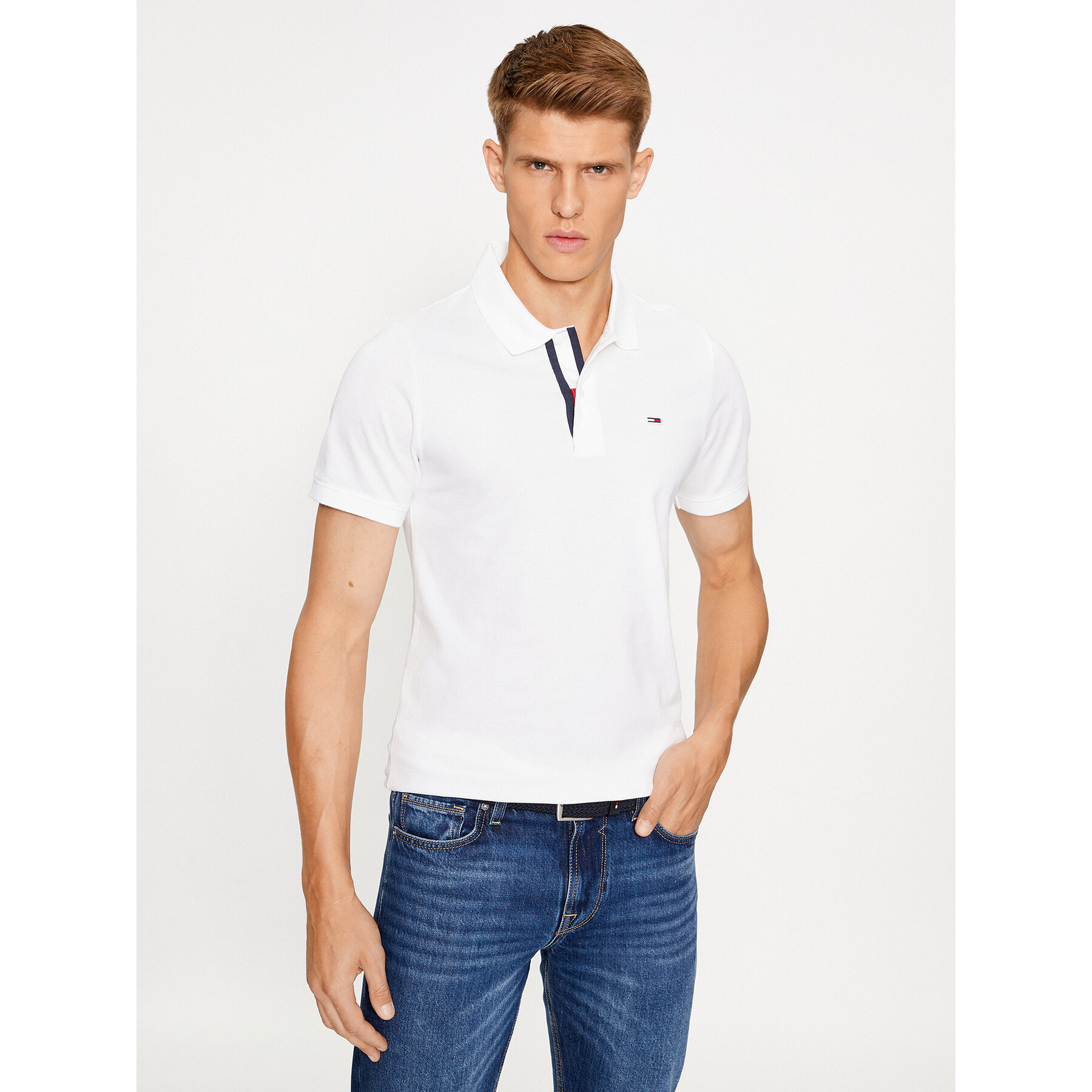 Tommy Jeans Polo majica Placket DM0DM15370 Bela Slim Fit