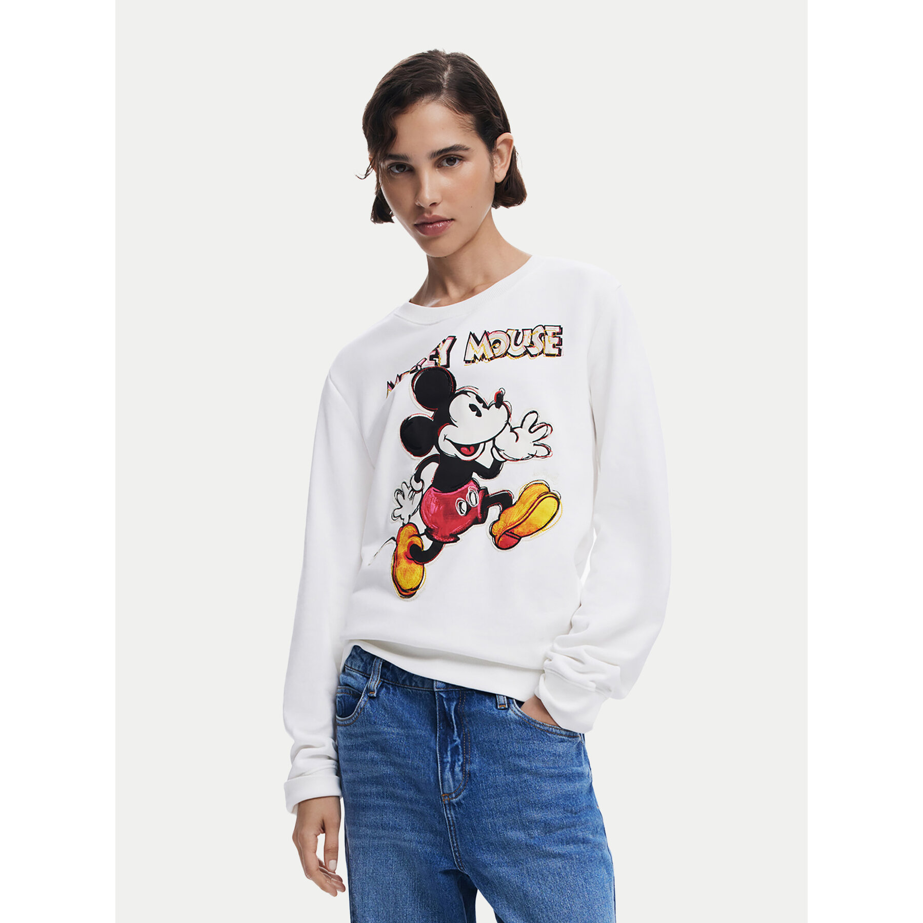 Desigual Sweatshirt Avery Mickey 25SWSK45 Écru Regular Fit