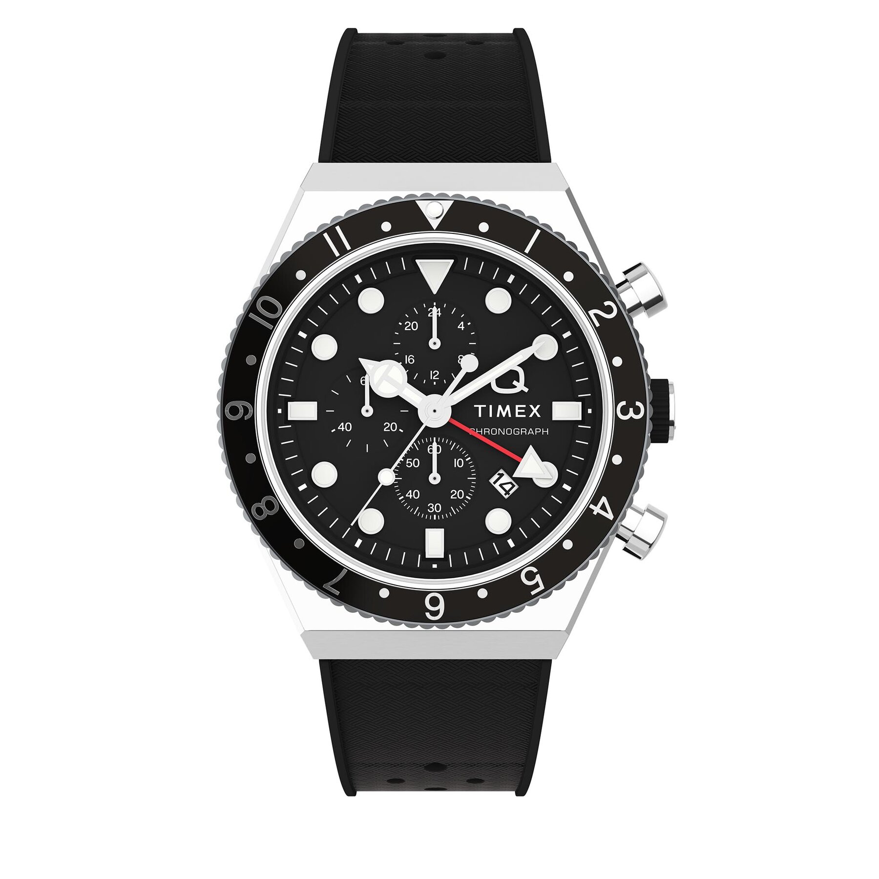 Męski Timex Zegarek Czarny Q Timex Three Time Zone Chronograph TW2V70000