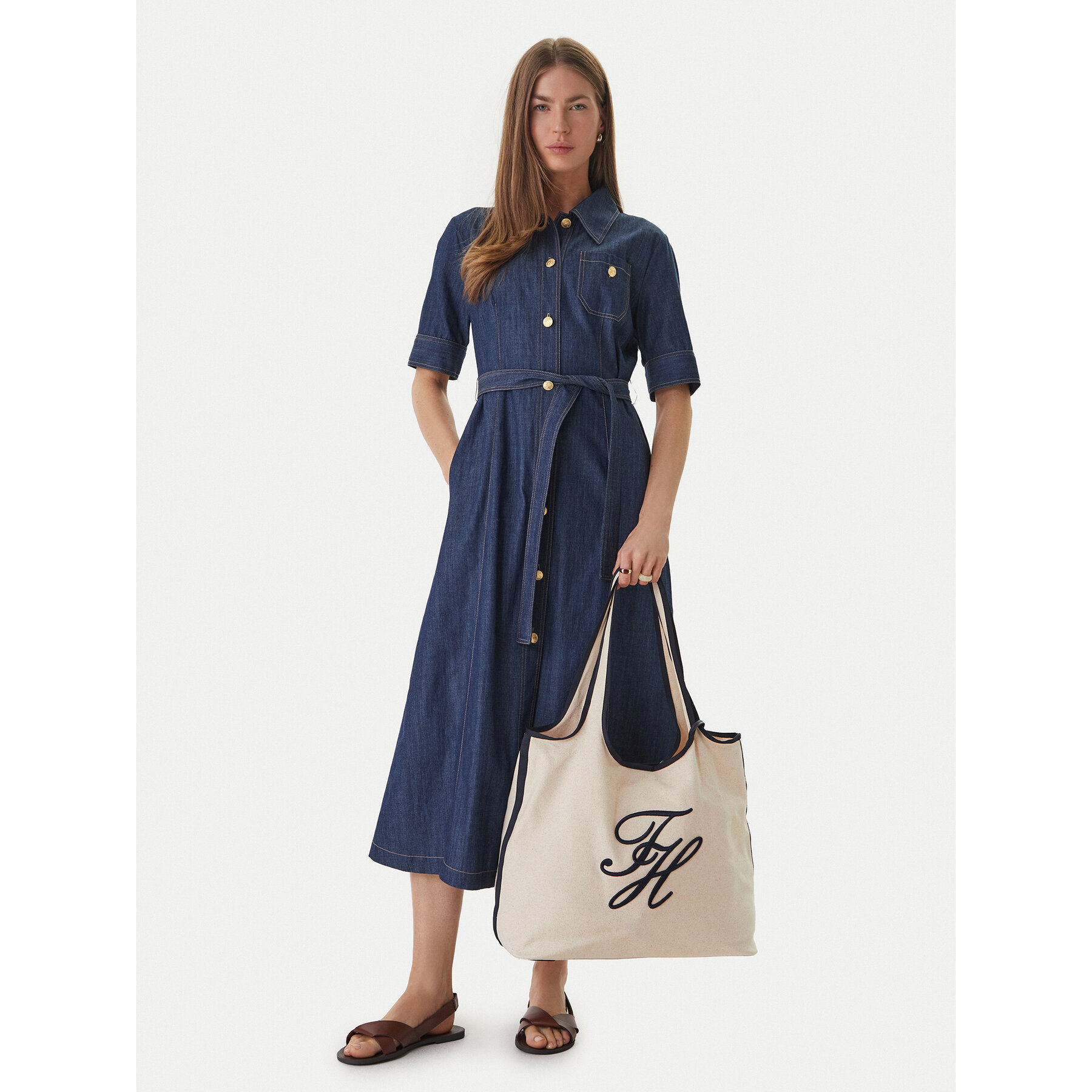 Geantă Tommy Hilfiger Th Summer Tote Canvas AW0AW18398 Alb
