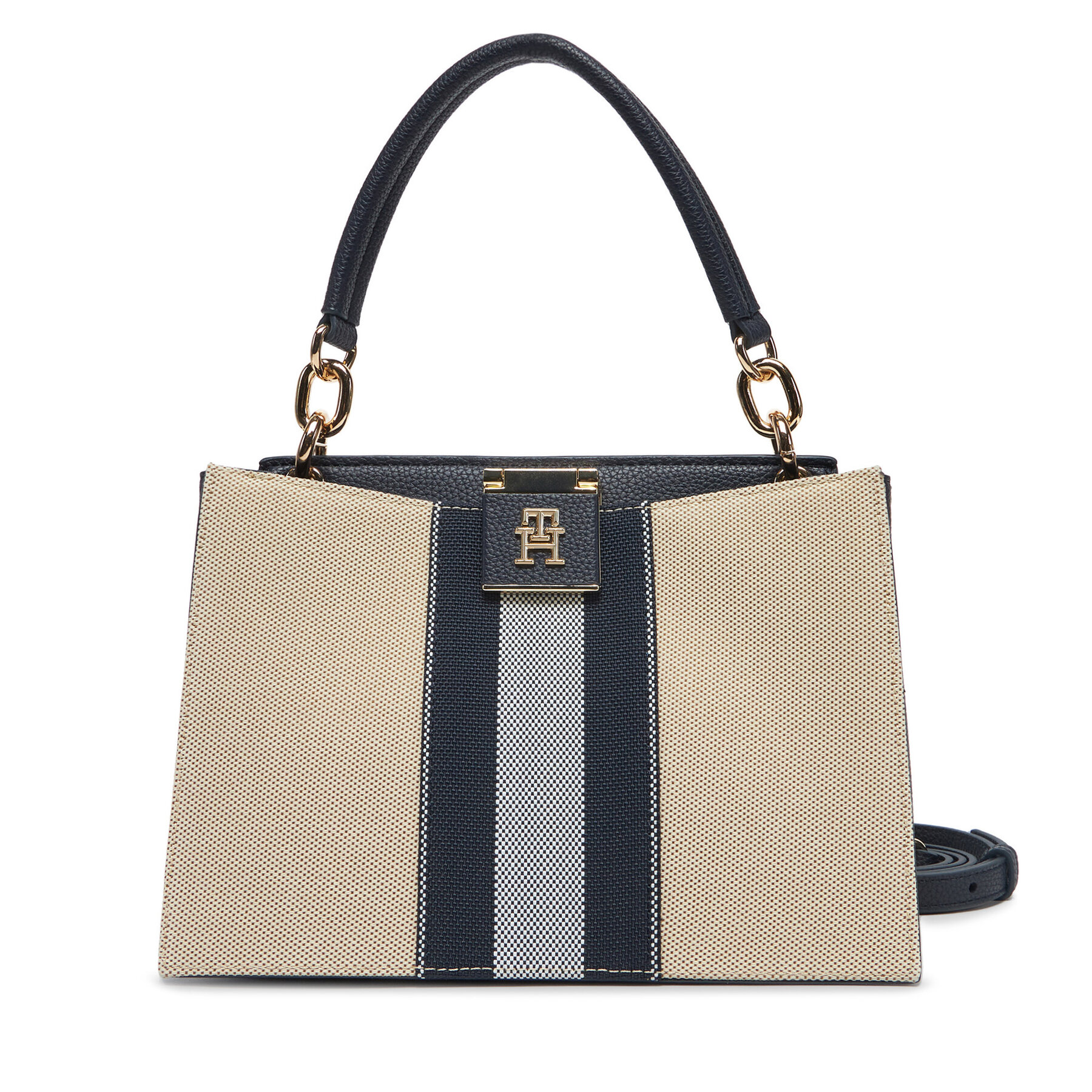  Táska Tommy Hilfiger Th Her Mini Tote Canvas Stripe AW0AW17435 Sötétkék akciós termékkép 1