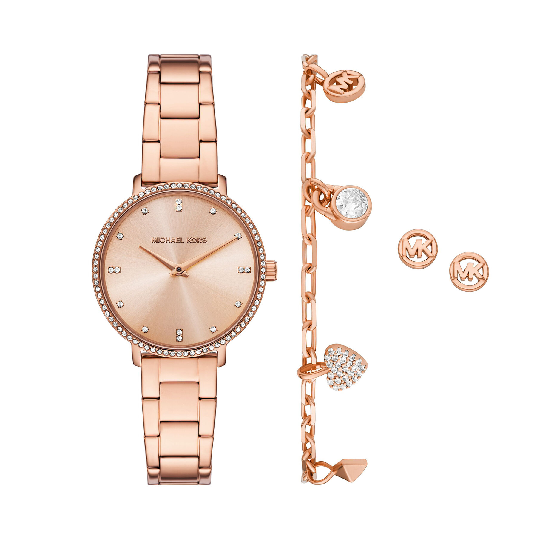 Sada hodinek, náramku a náušnic Michael Kors Pyper Gift Set MK7645SET Růžové zlato