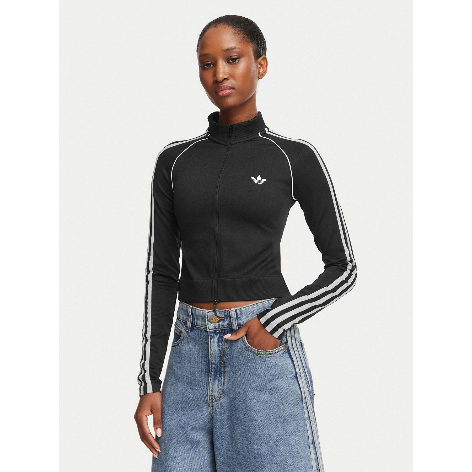 adidas Sweatshirt Essentials 3 Stripes Seamless Tracktop KX8420 Schwarz Slim Fit