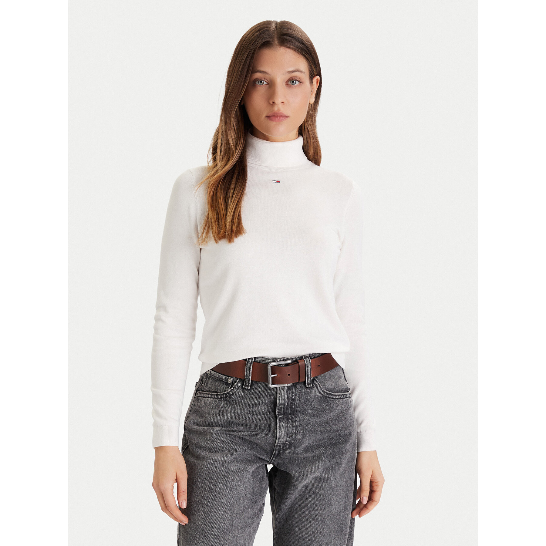Tommy Jeans Rollkragenpullover Essential DW0DW21672 Écru Regular Fit
