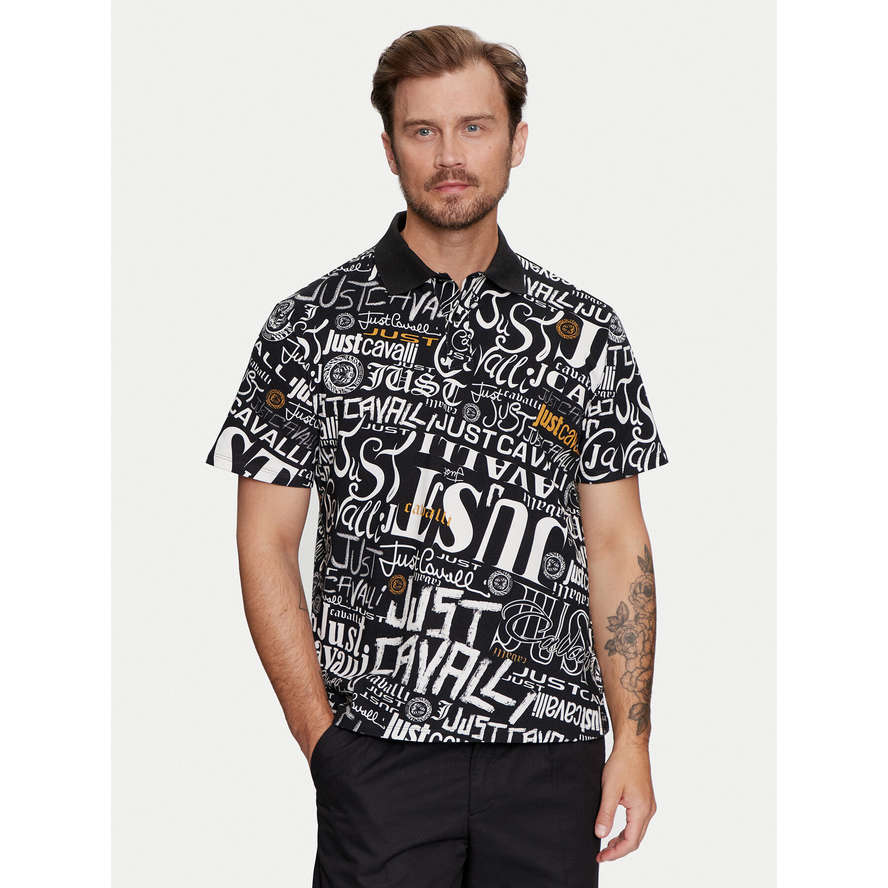Just Cavalli Polo 75OAG6R0 Μαύρο Regular Fit
