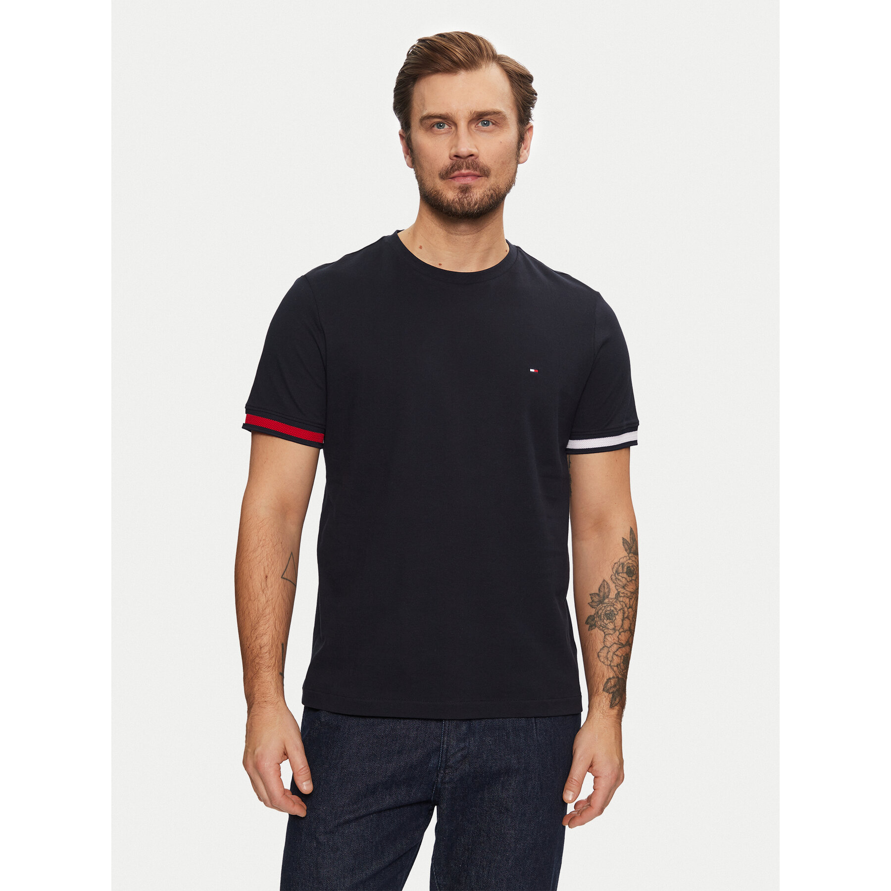 Tommy Hilfiger T-Shirt Global Stripe MW0MW38078 Σκούρο μπλε Regular Fit
