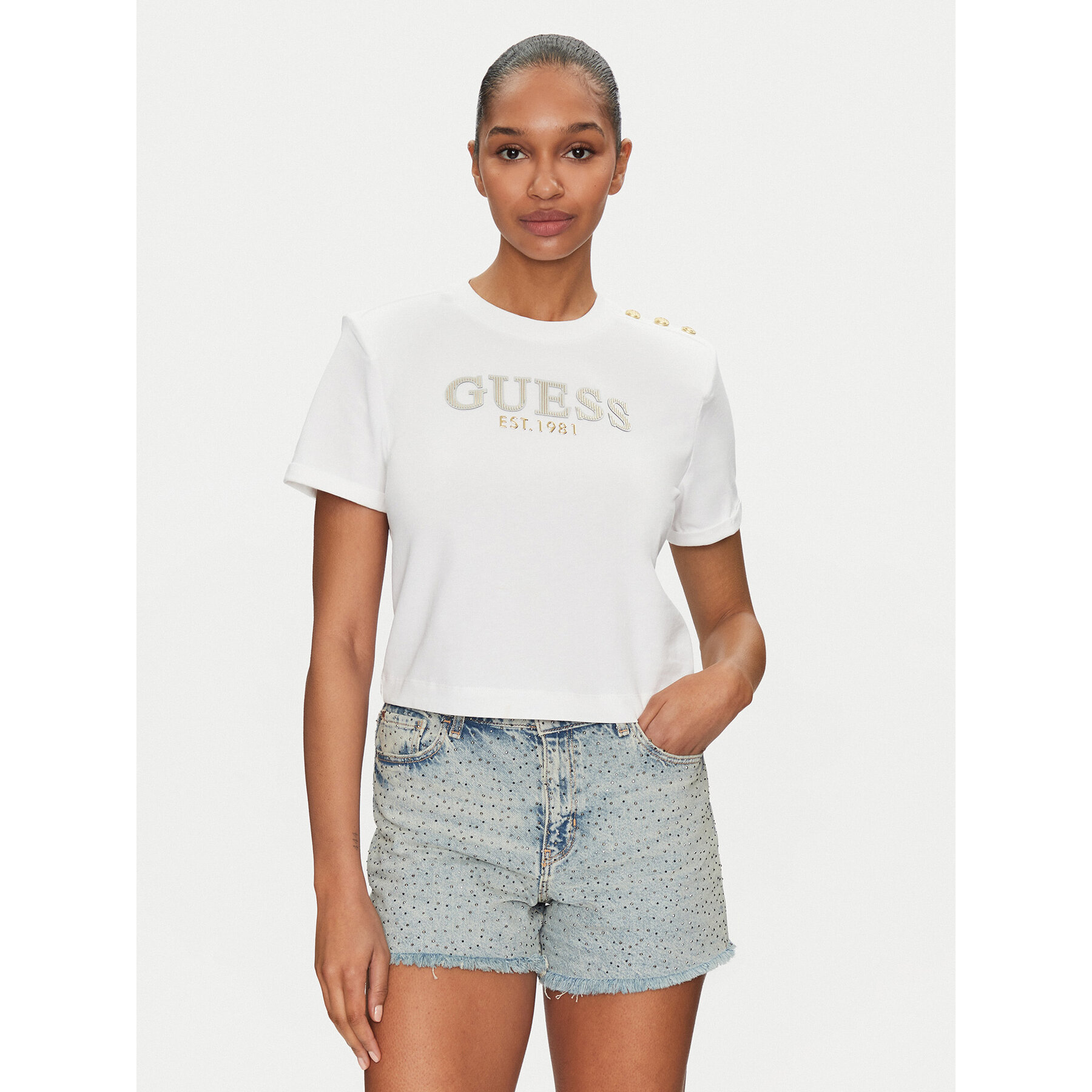 Guess Póló W5GI15 K8FQ4 Fehér Regular Fit