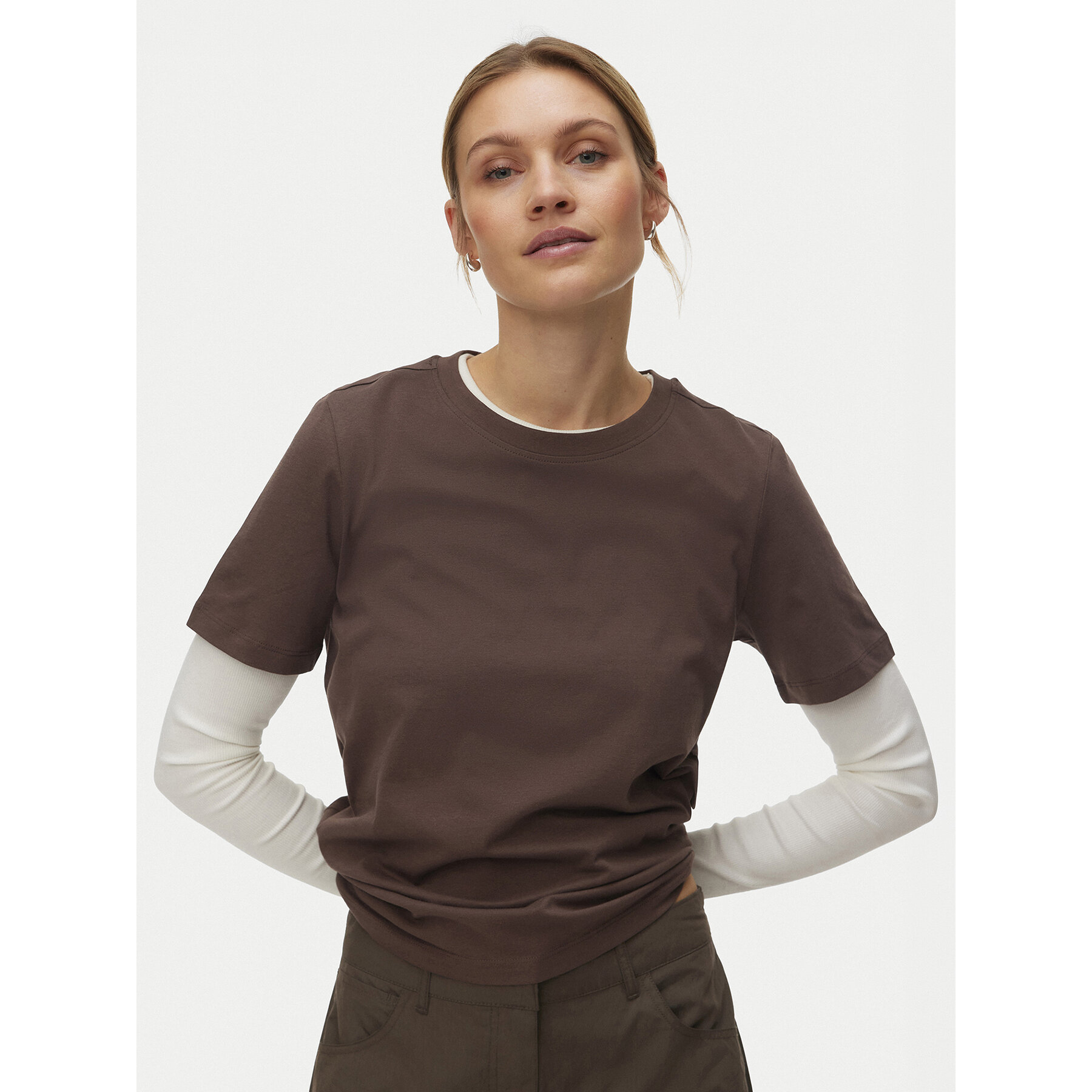 Vero Moda T-Shirt Paulina 10316991 Καφέ Regular Fit