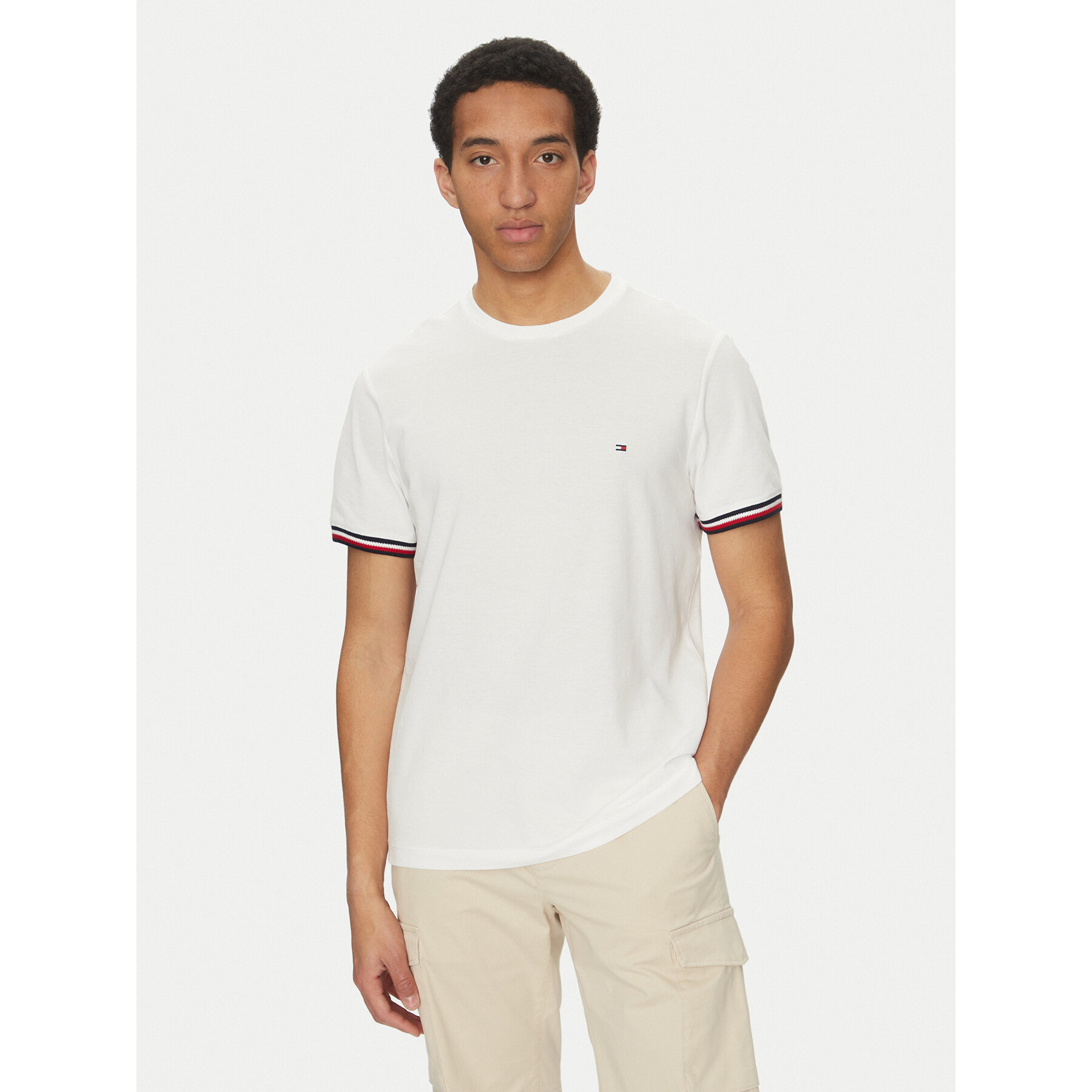 Tommy Hilfiger T-Shirt Global Stripe MW0MW38630 Λευκό Regular Fit