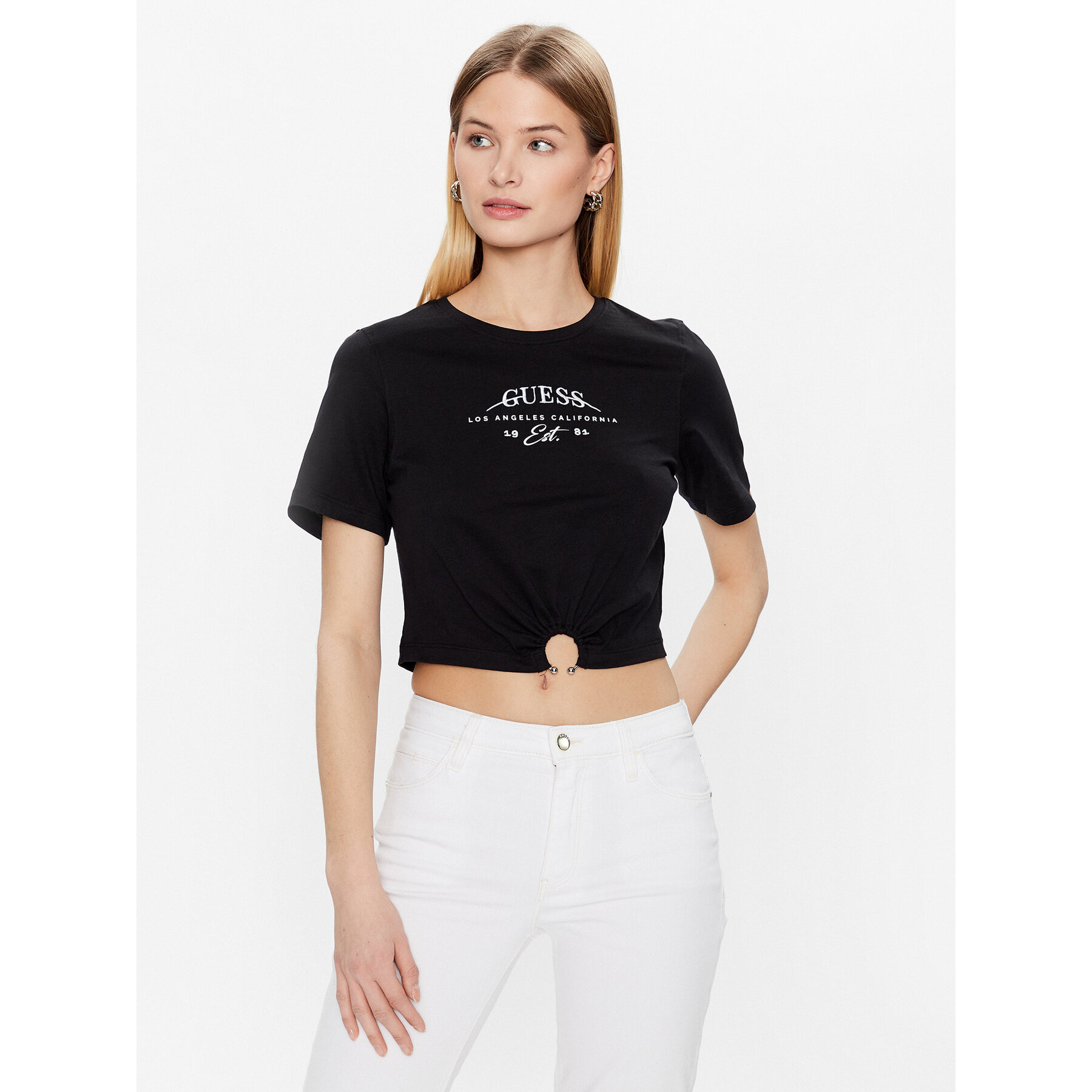 Guess T-Shirt Piercing W3GI23 JA914 Μαύρο Boxy Fit