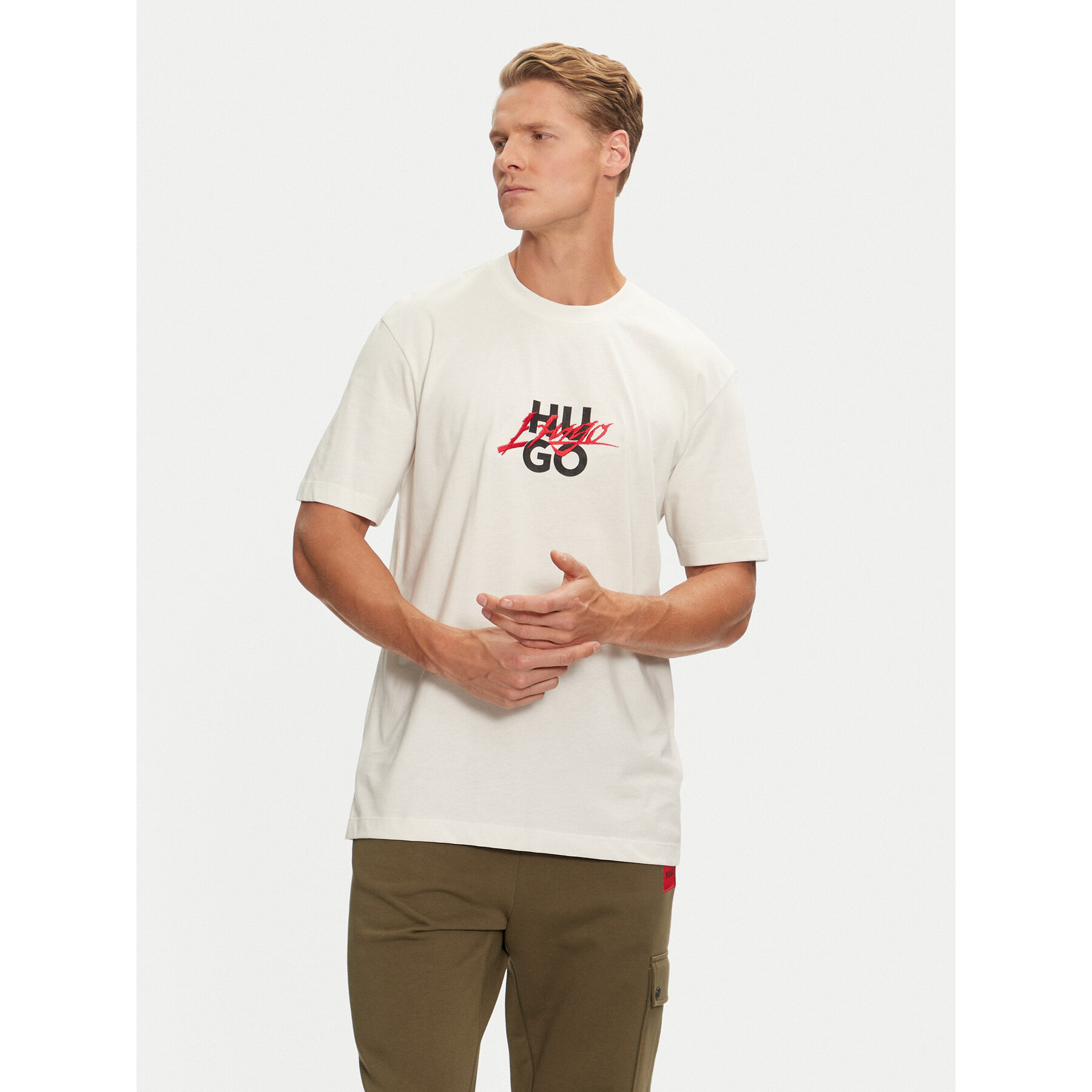 Hugo T-Shirt Dlongny 50521076 Εκρού Relaxed Fit