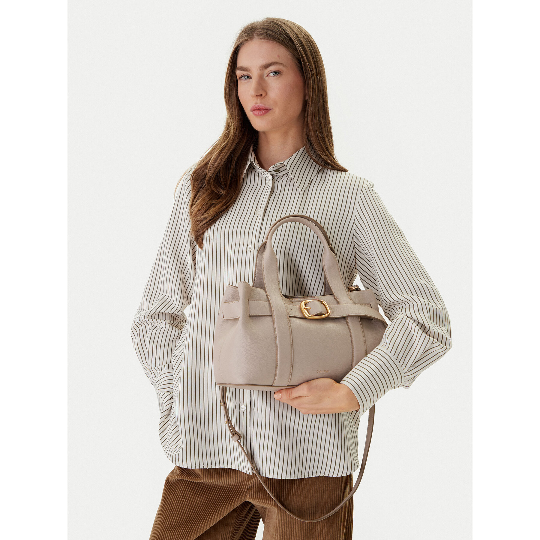 Ročna torba Calvin Klein Buckle Mini Tote With Strap LV04F3295G Bež